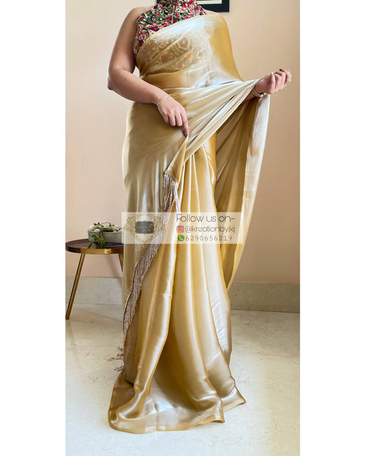 Cinnamon Dust Glass Organza Saree - kreationbykj