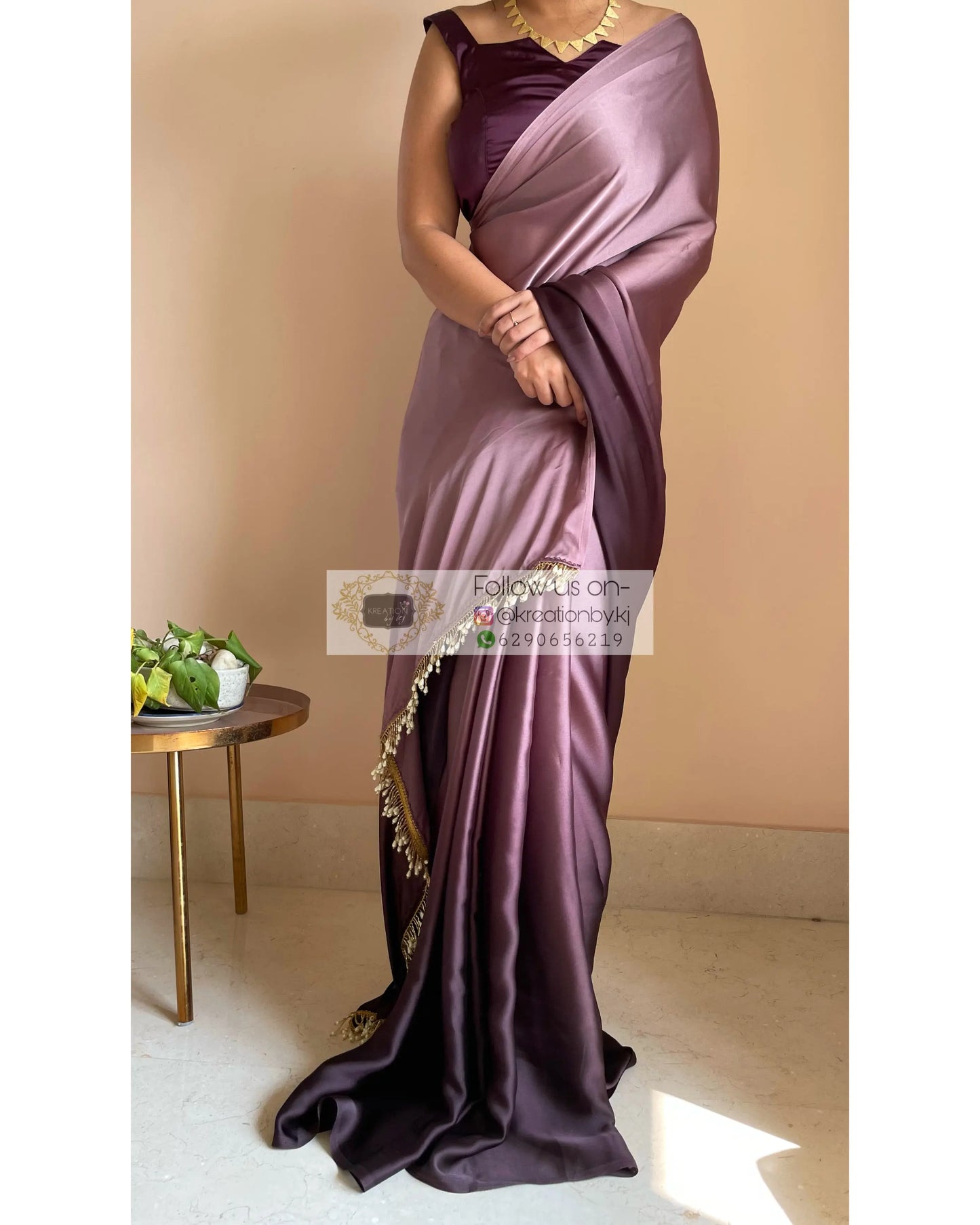 Black Gelato Ombré Crepe Silk Saree with Handmade Tassels on Pallu - kreationbykj