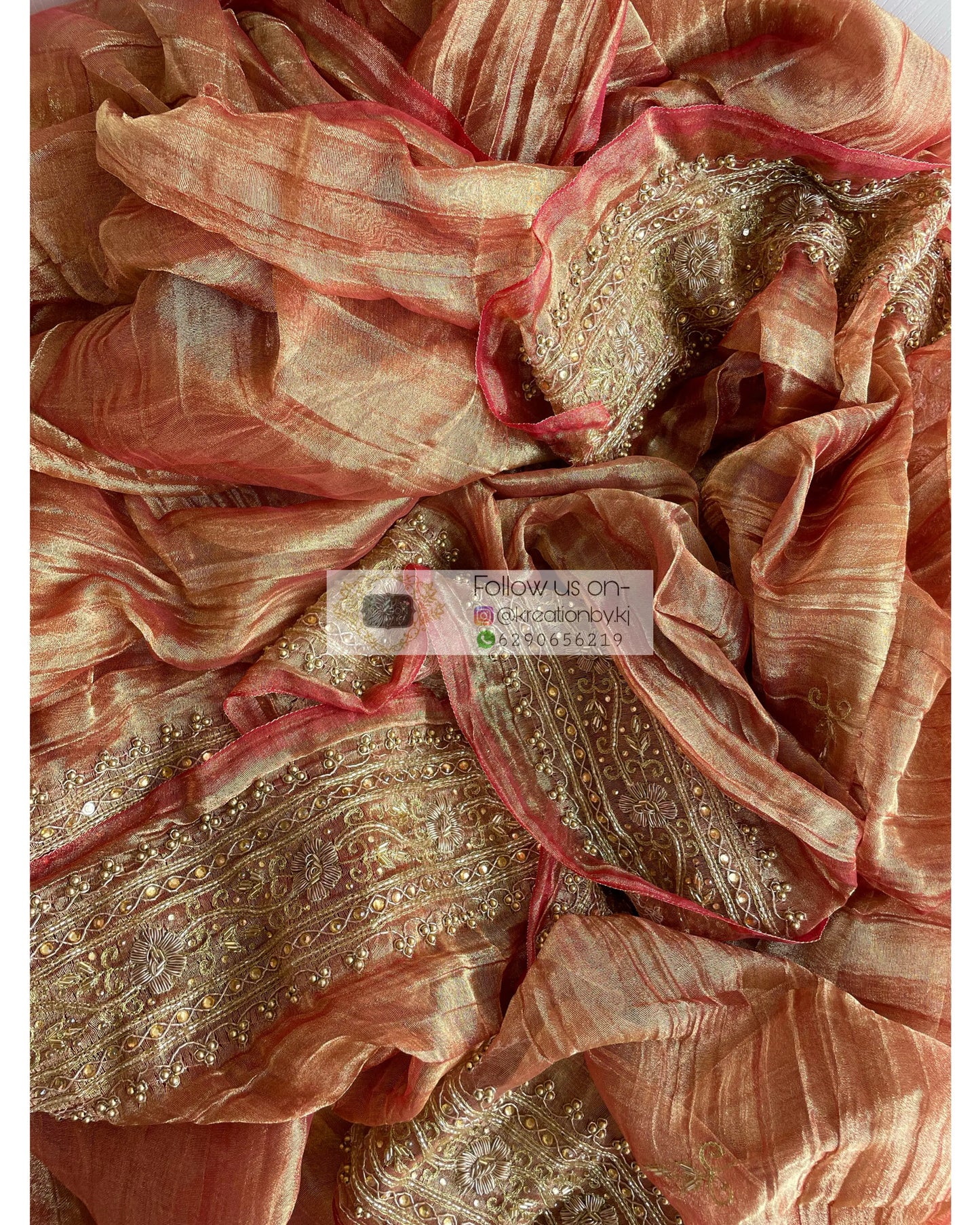 Copper Zari Tissue Zarina Saree - kreationbykj