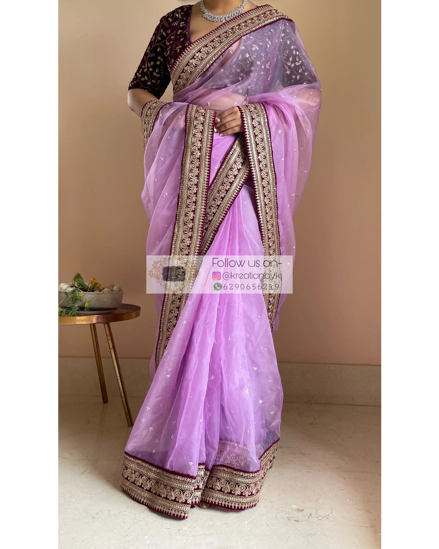 Lavender Ragini Organza Saree - kreationbykj