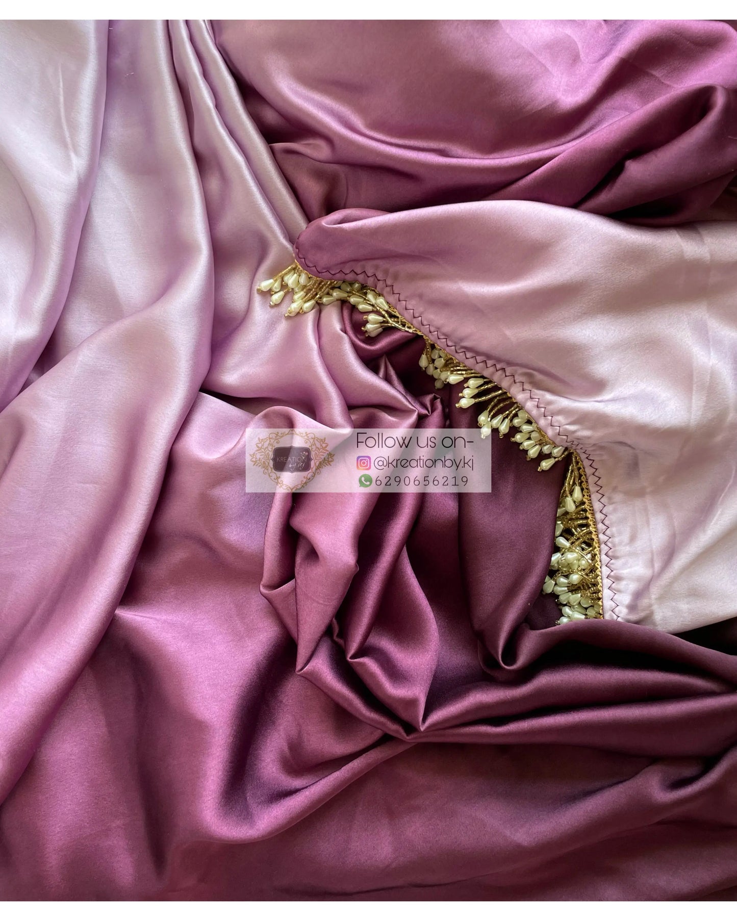 Black Currant Ombré Crepe Silk Saree with Handmade Tassels on Pallu - kreationbykj