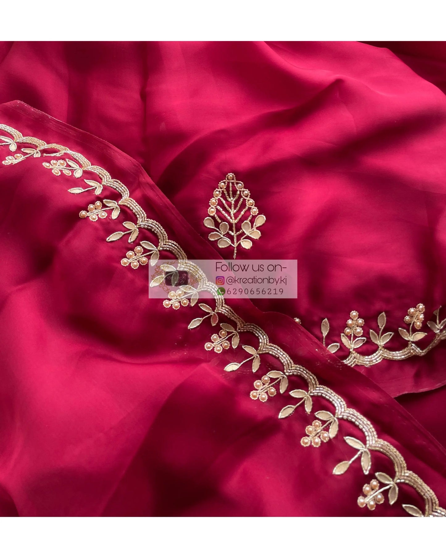 Maroon Crepe Silk Saree With Gota Patti Border - kreationbykj