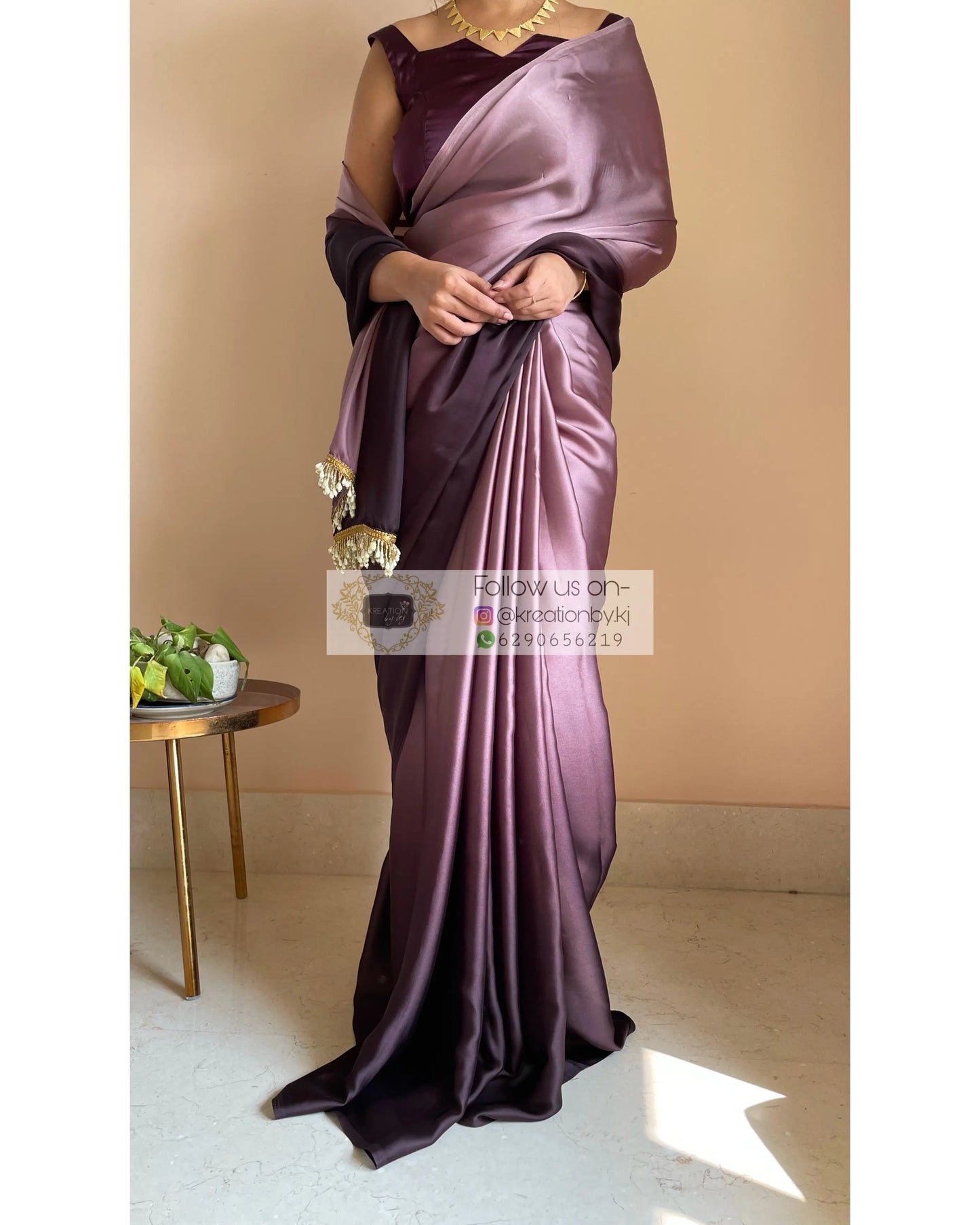 Black Gelato Ombré Crepe Silk Saree with Handmade Tassels on Pallu - kreationbykj