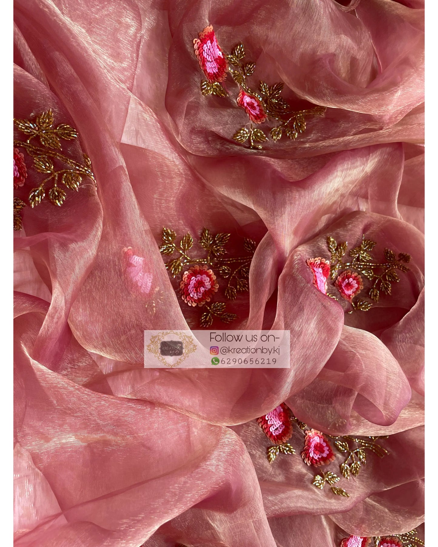 Rose Beige Glass Tissue Rose Dupatta - kreationbykj