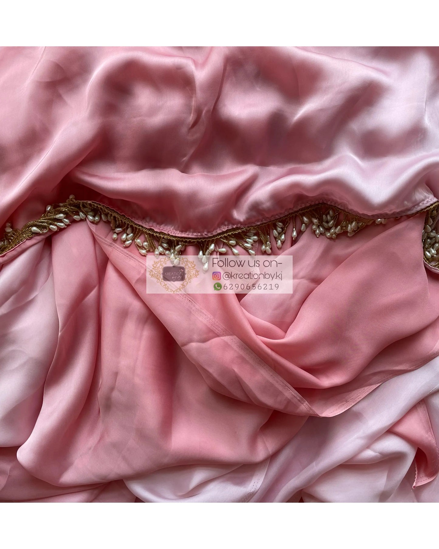 Strawberry Ombré Crepe Silk Saree with Handmade Tassels on Pallu - kreationbykj