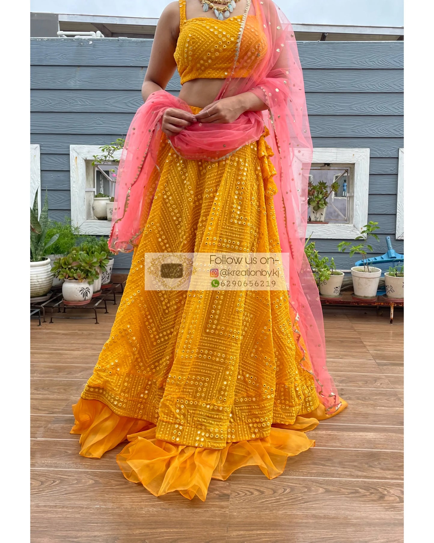 Yellow Sheesh Mahal Lehenga Set - kreationbykj