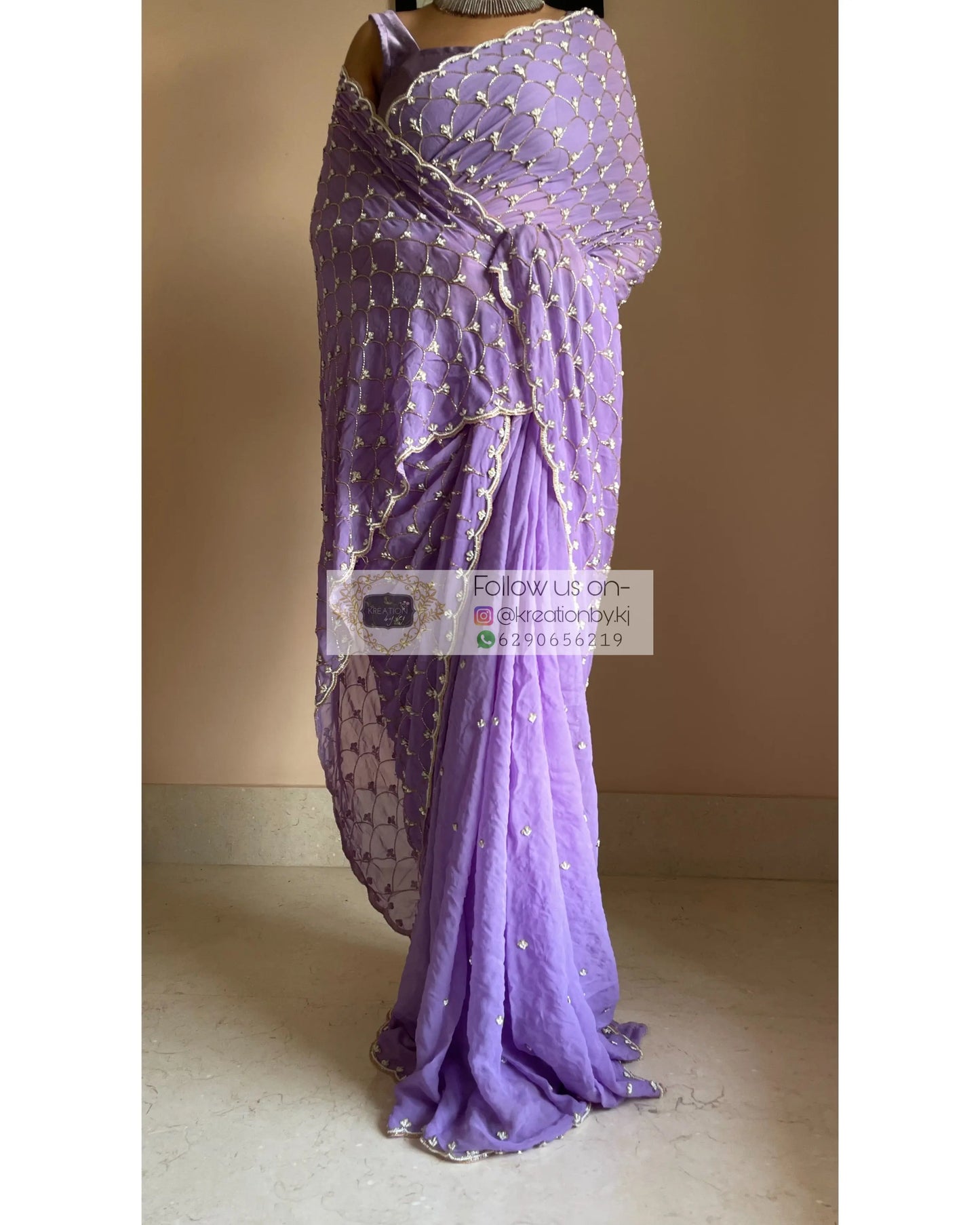 Lavender Mehraab Cutdana Jaal Saree - kreationbykj
