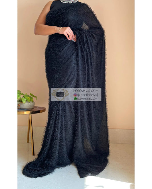 Black Moana Fur Saree - kreationbykj
