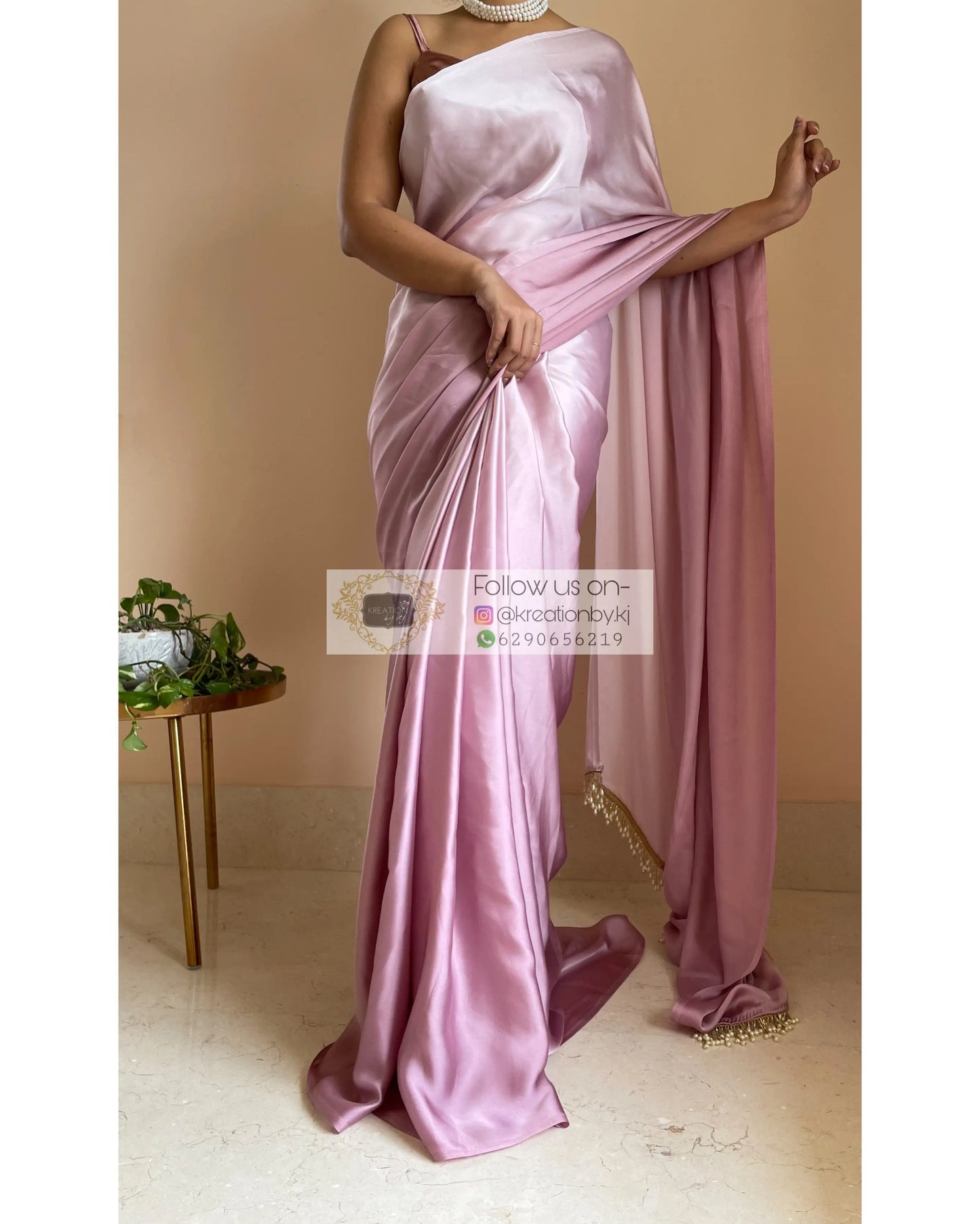 Mauve Ombré Crepe Silk Saree - kreationbykj