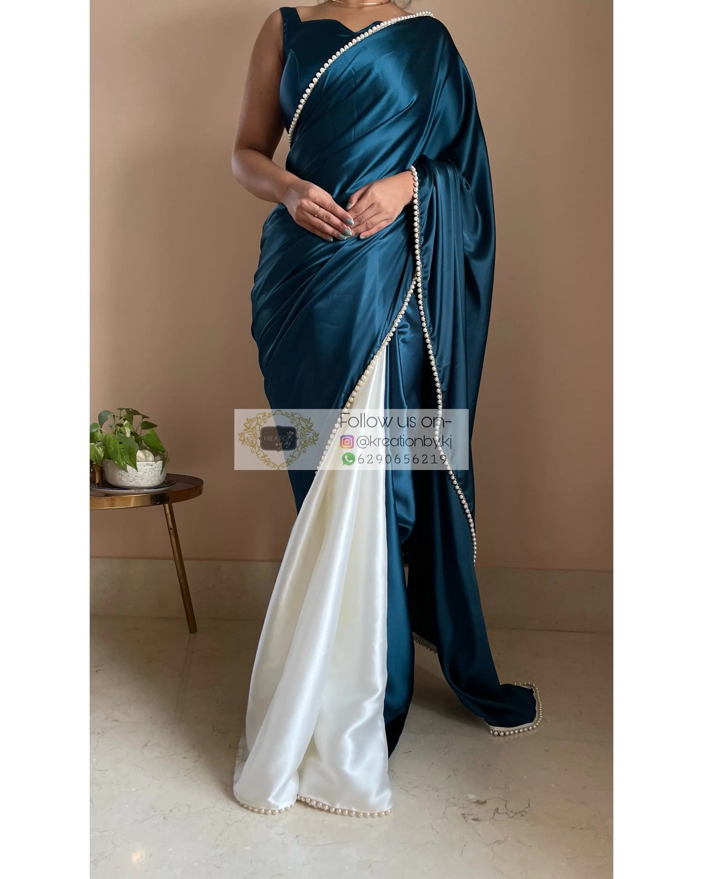 Larkspur Two in One Satin Saree - kreationbykj