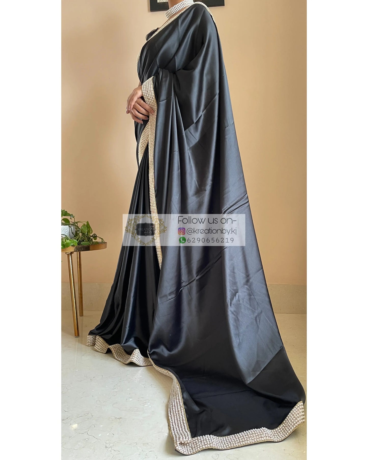 Black Mother Of Pearl Saree - kreationbykj