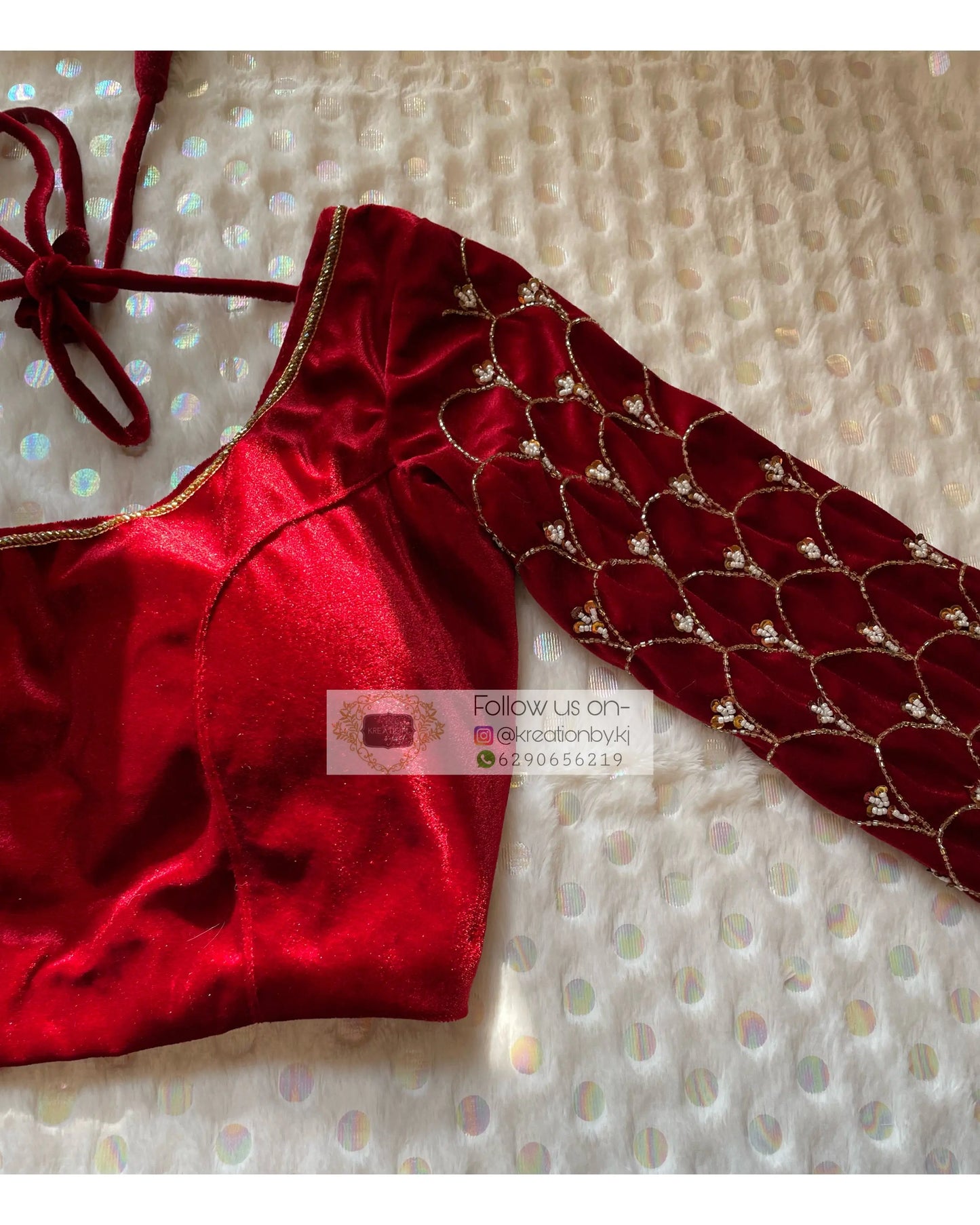 Maroon Velvet Mehraab Sleeves Blouse Piece - kreationbykj