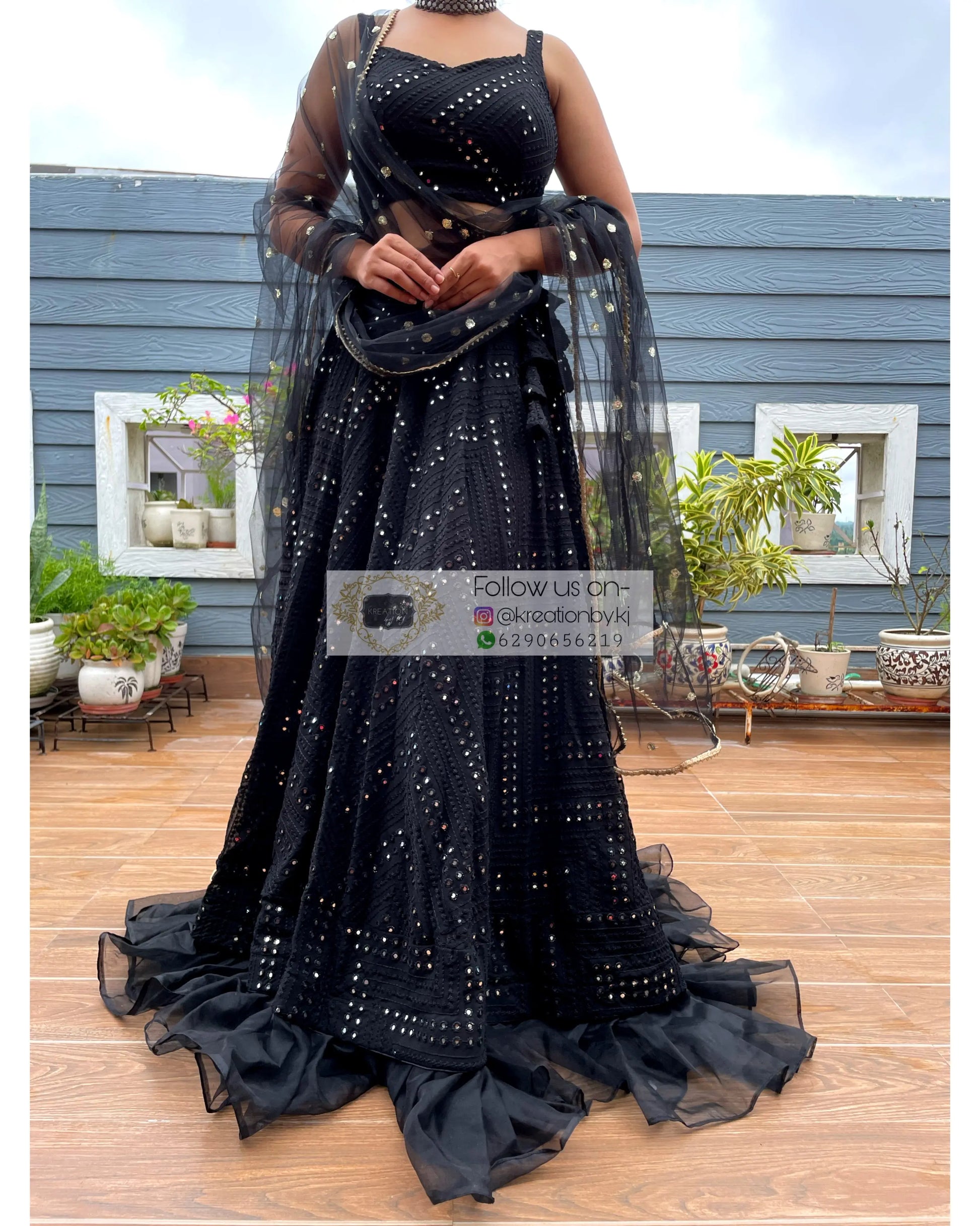 Black Sheesh Mahal Lehenga - kreationbykj