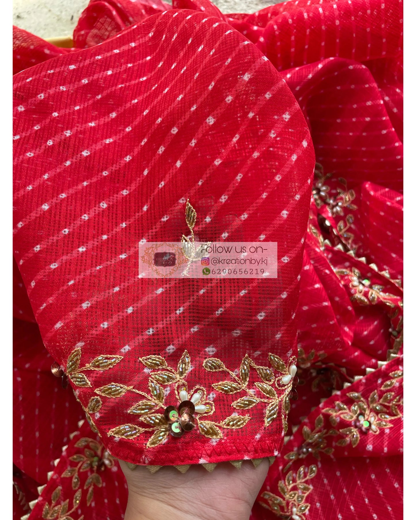 Red Leheriya Chandani Saree - kreationbykj