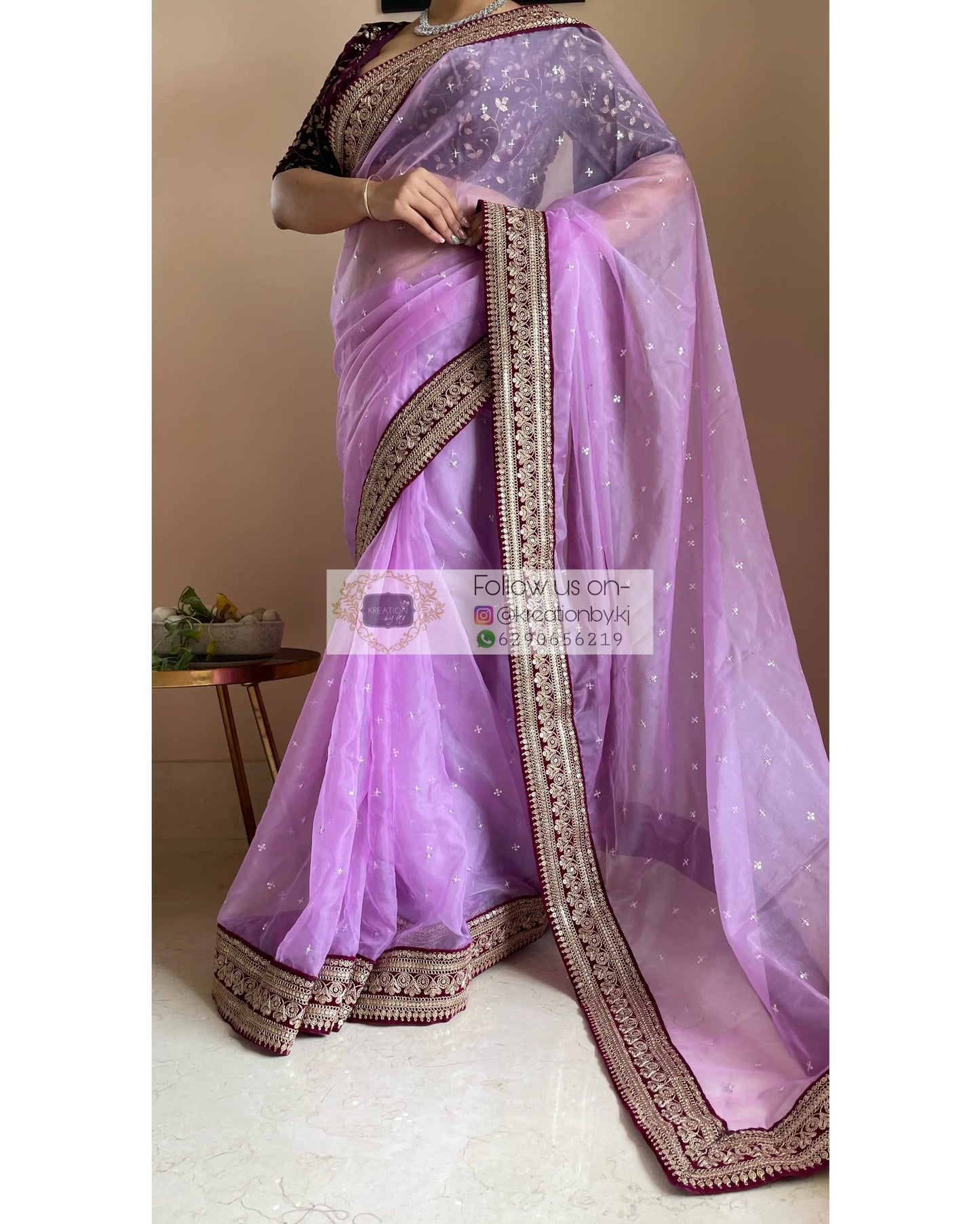 Lavender Ragini Organza Saree - kreationbykj