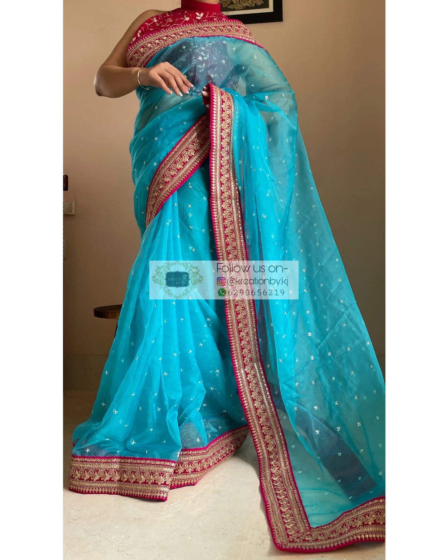 Blue Ragini Organza Saree - kreationbykj
