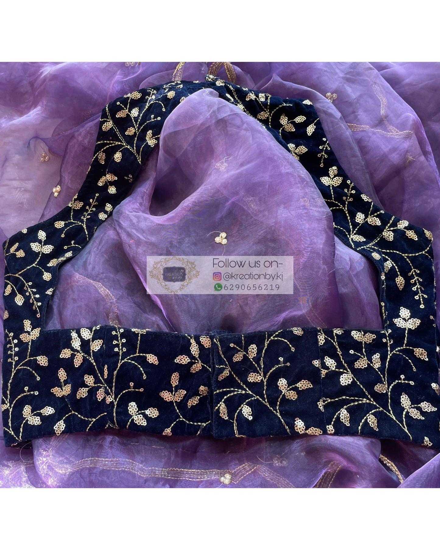 Navy Blue Velvet Halter Neck Blouse - kreationbykj