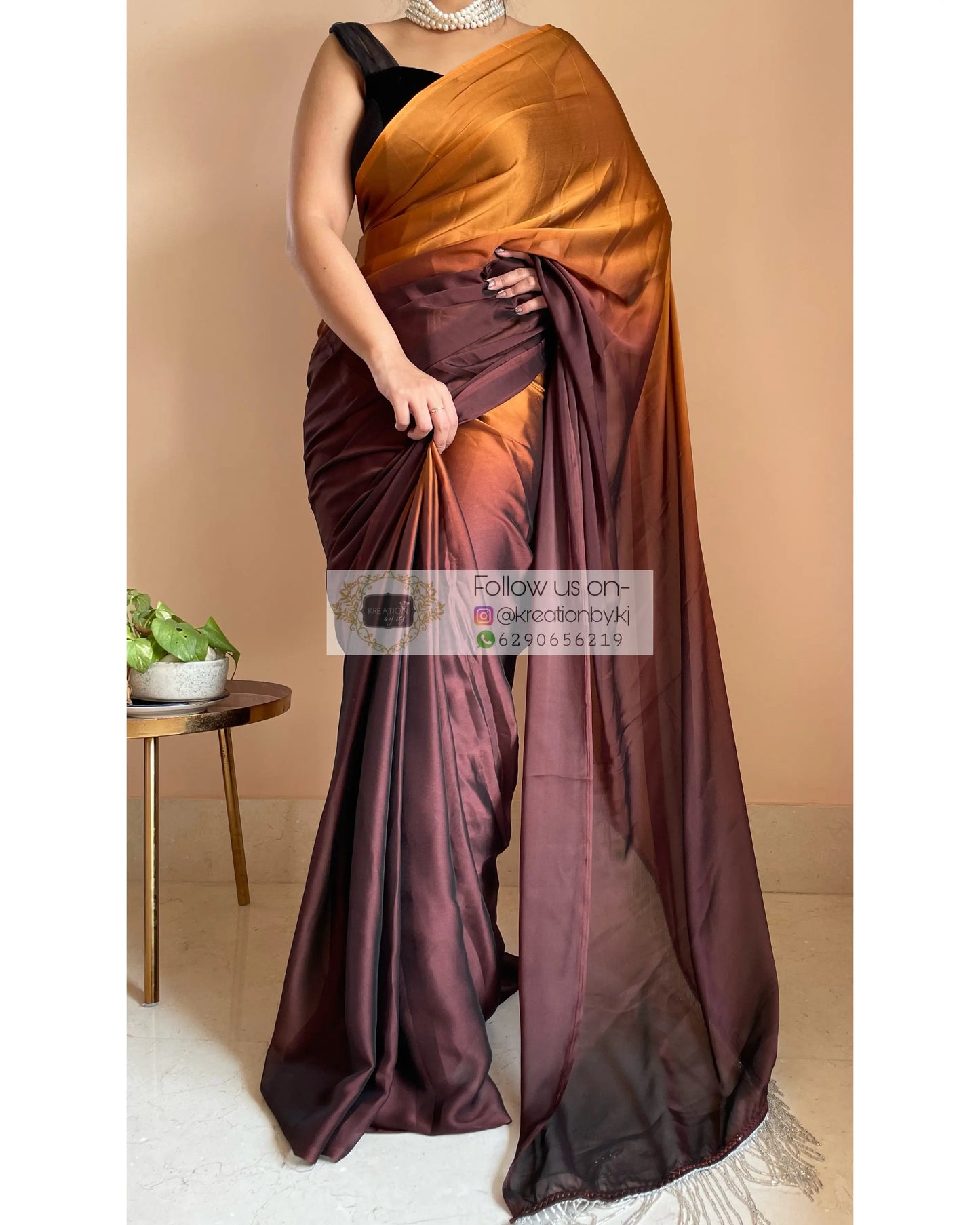 Summer Sands Ombré Georgette Saree with Handmade Tassels on Pallu - kreationbykj