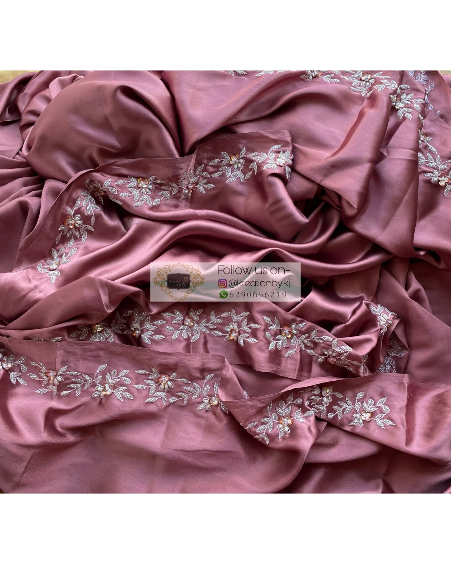 Rose Gold Satin Silk Chandani Saree - kreationbykj