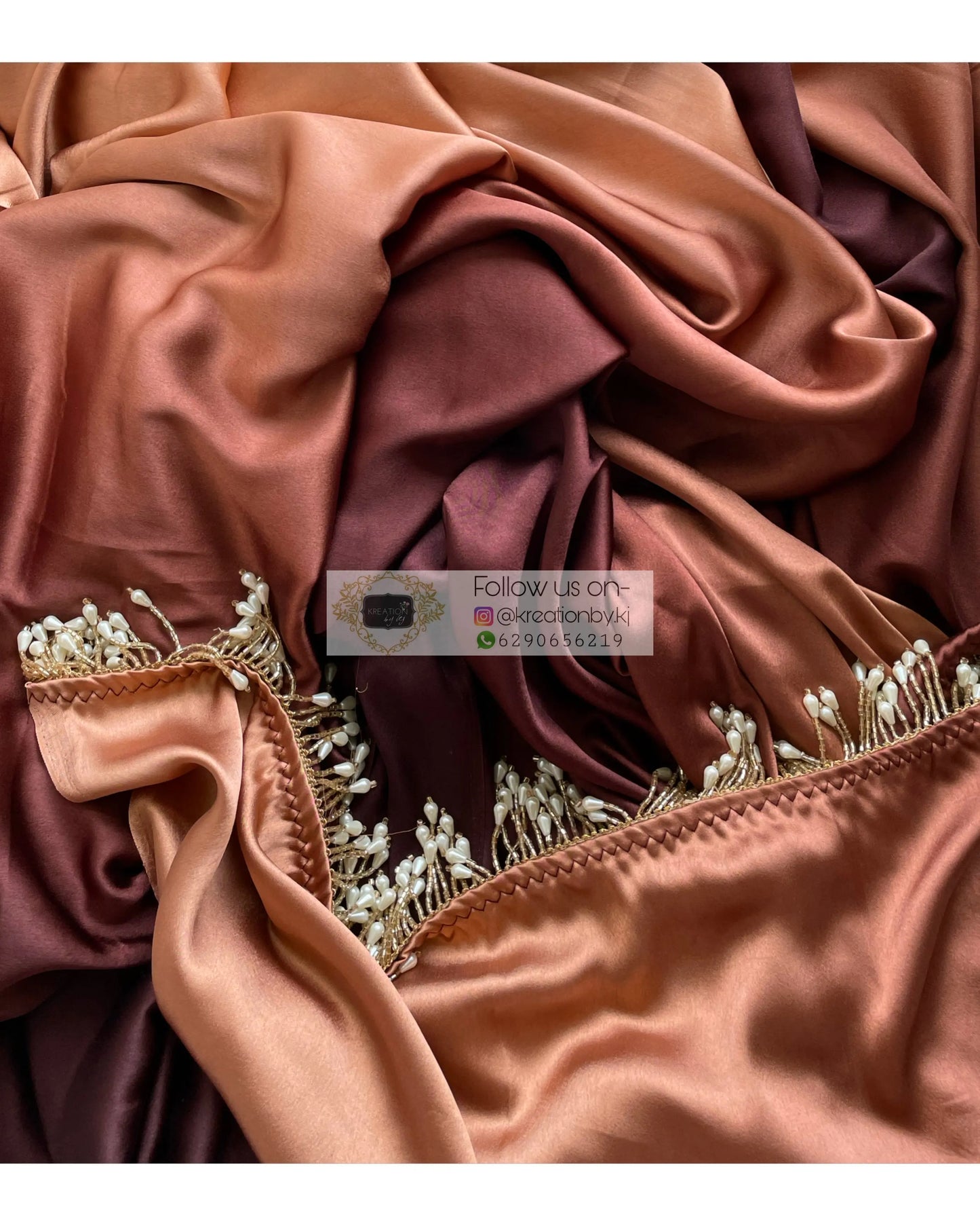 Coffee Eclair Ombré Crepe Silk Saree with Handmade Tassels on Pallu - kreationbykj