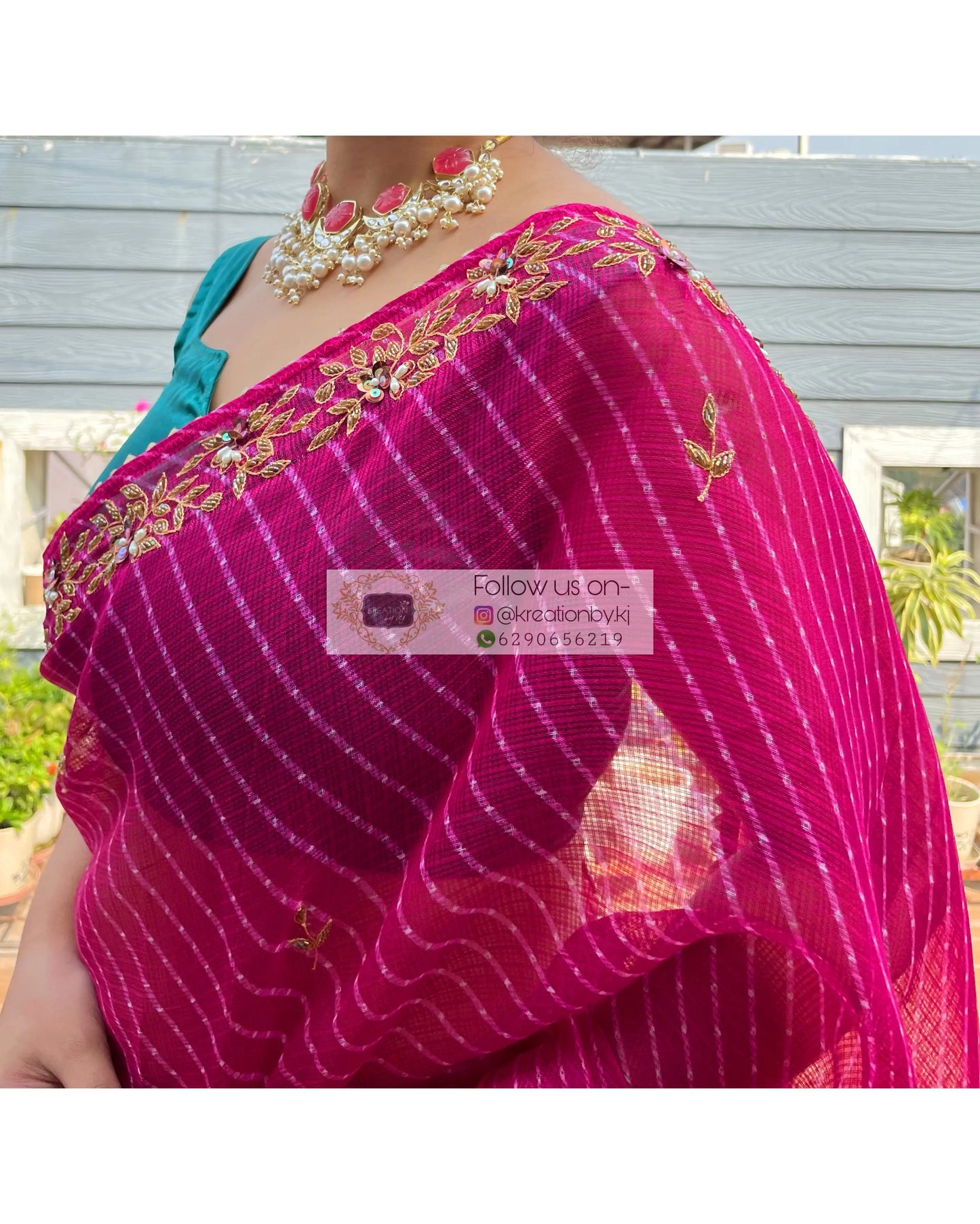 Hot Pink Chandani Leheriya Saree - kreationbykj