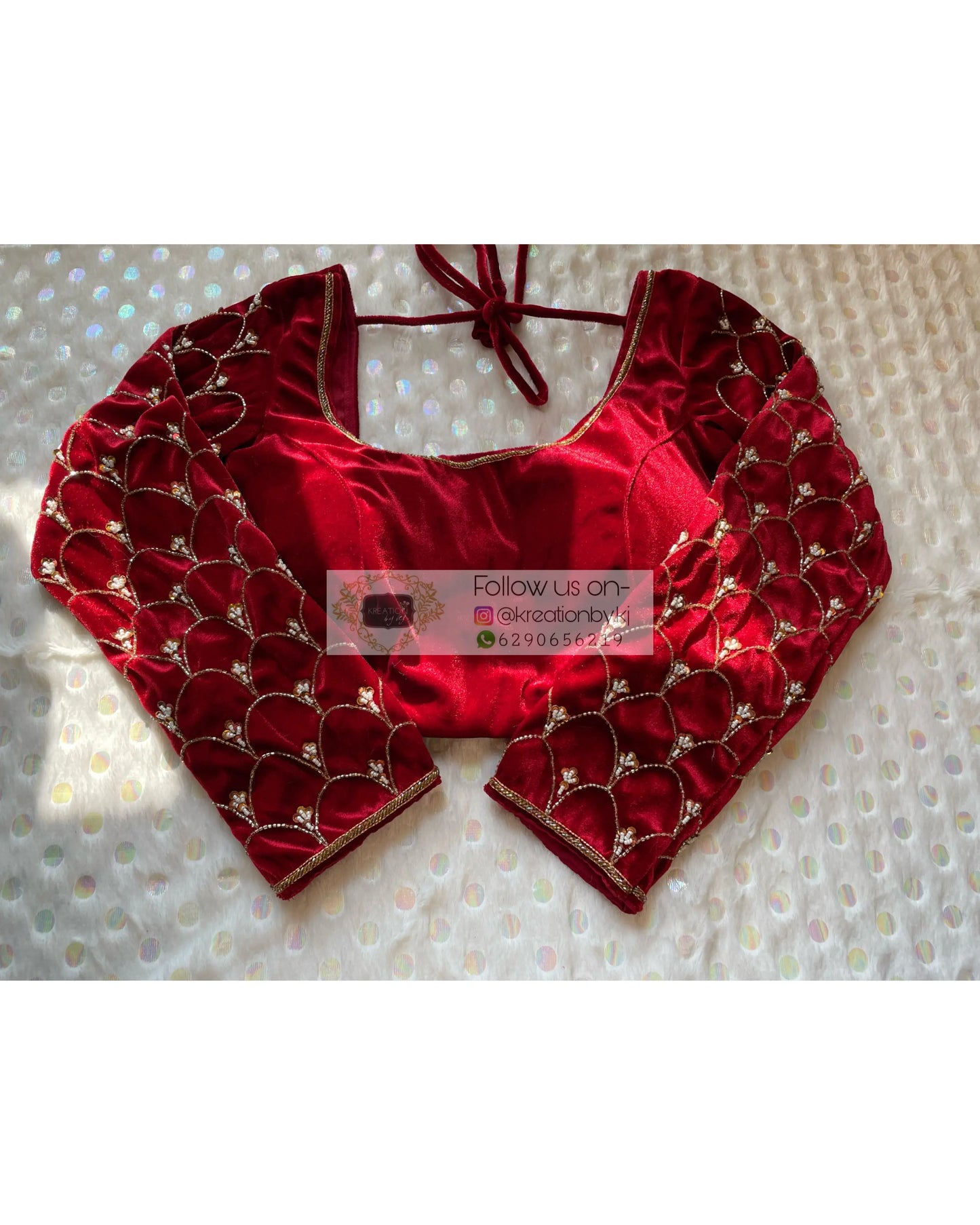 Maroon Velvet Mehraab Sleeves Blouse Piece - kreationbykj