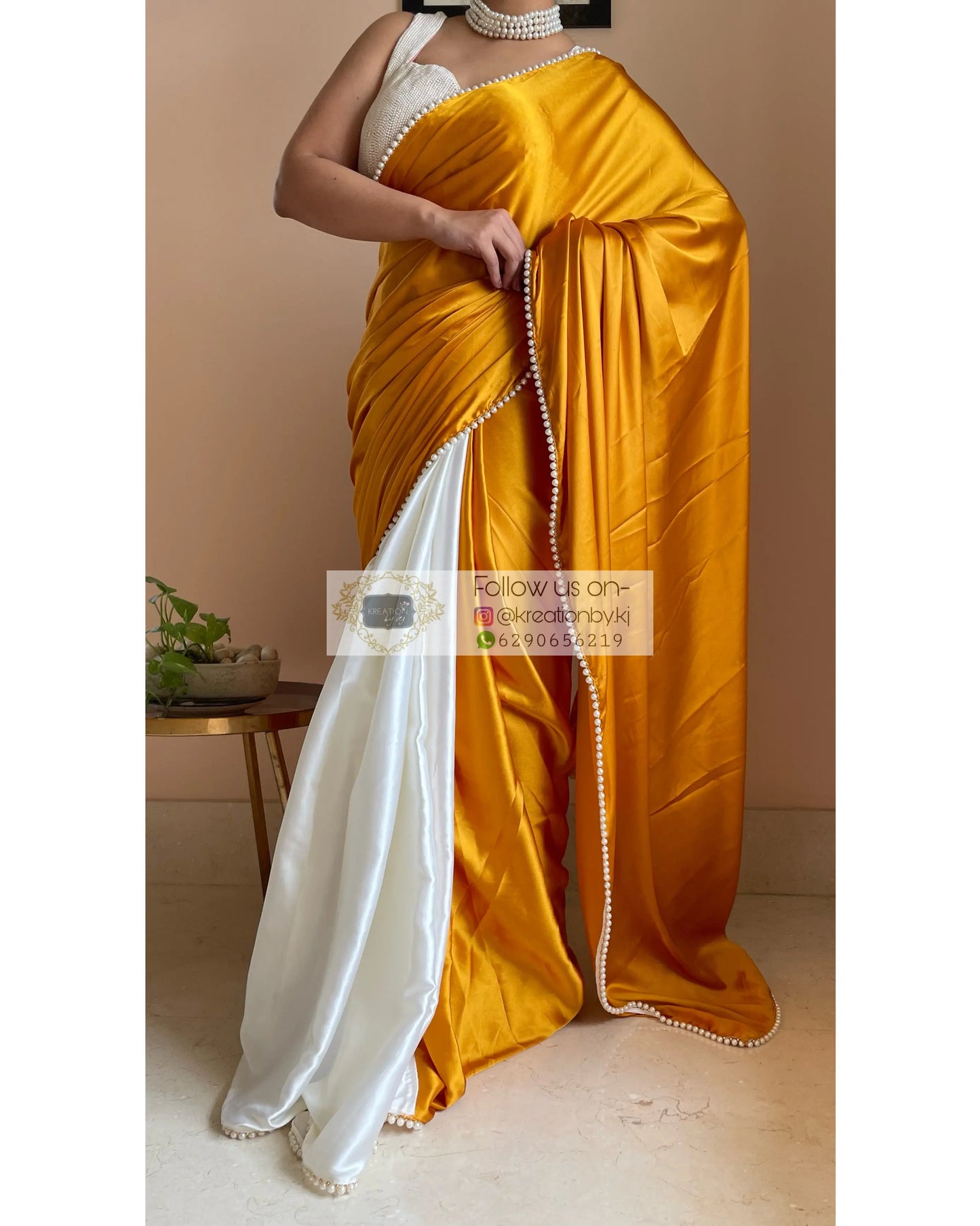 Sunny Side up Two in One Satin Saree - kreationbykj