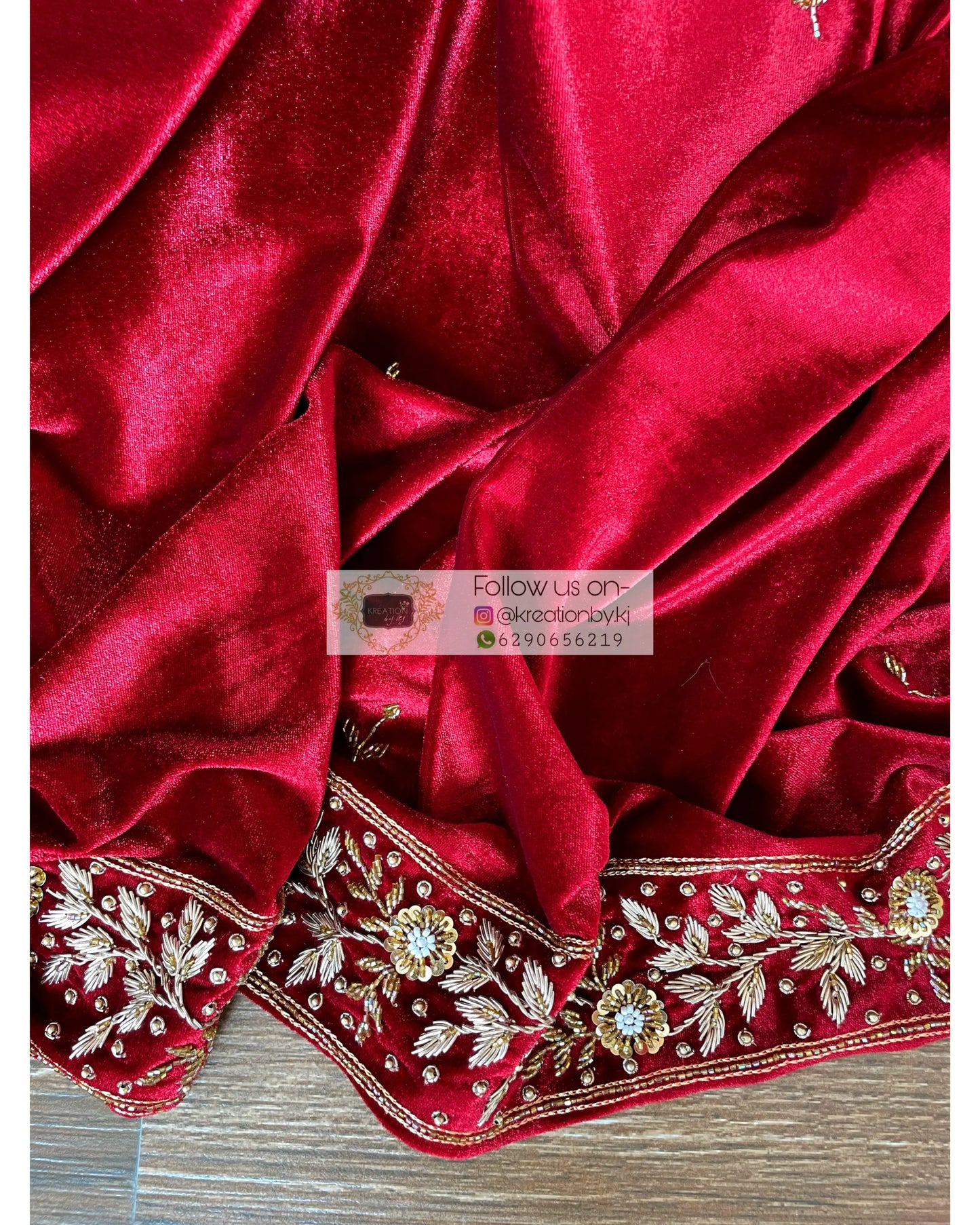 Anaya Maroon Velvet Saree with Belt - kreationbykj