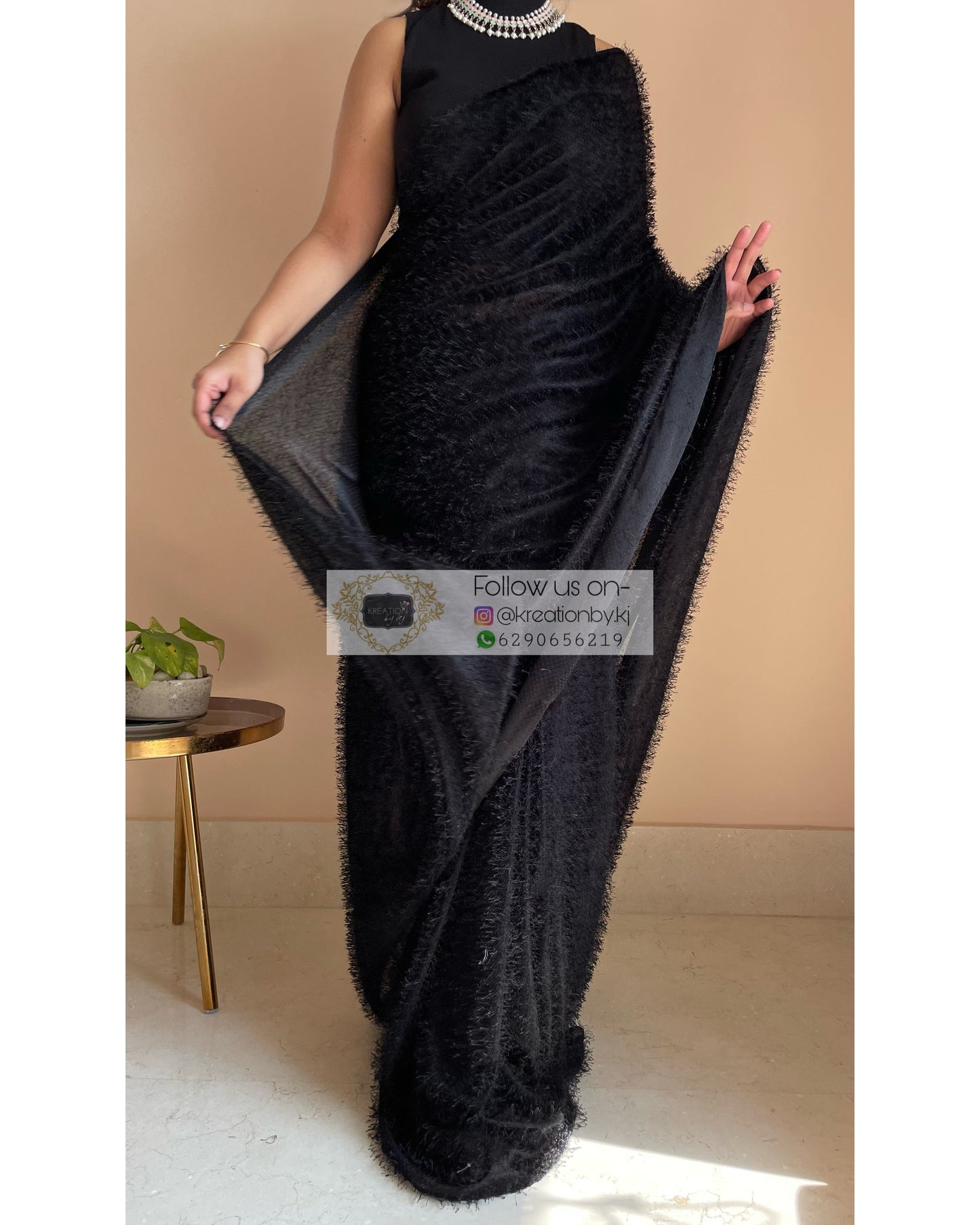 Black Moana Fur Saree - kreationbykj