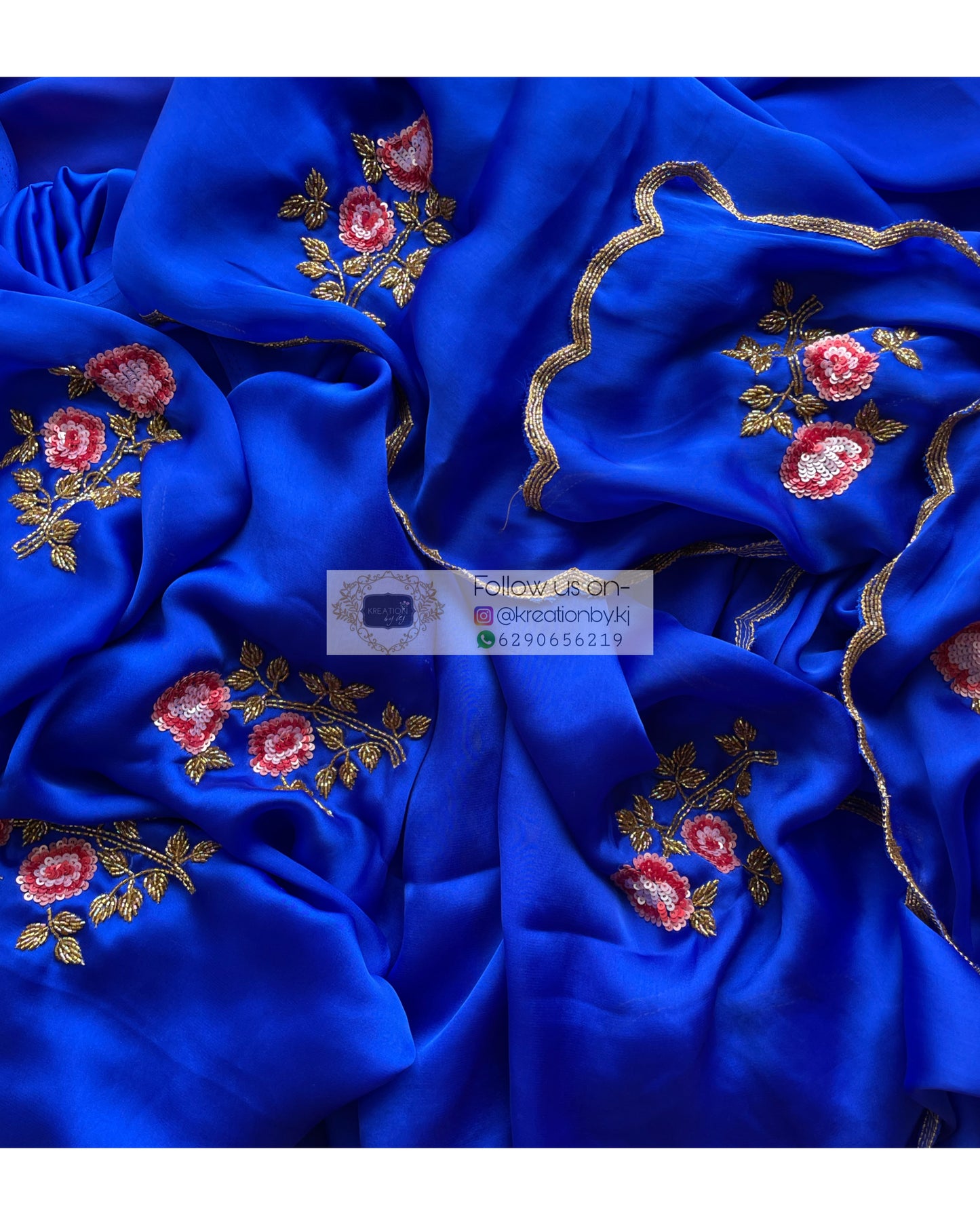 Remember The Roses Royal Blue Crepe Silk Saree - kreationbykj