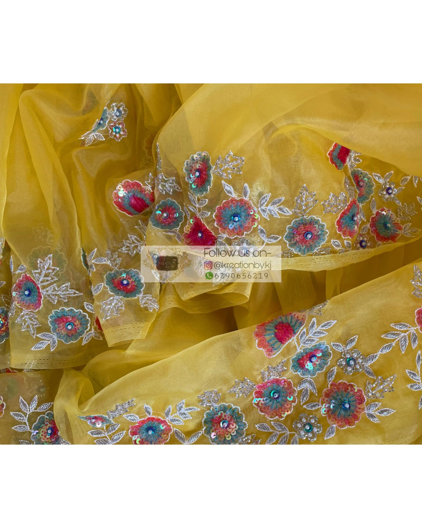 Yellow Organza Saree with Heavy Blouse - kreationbykj