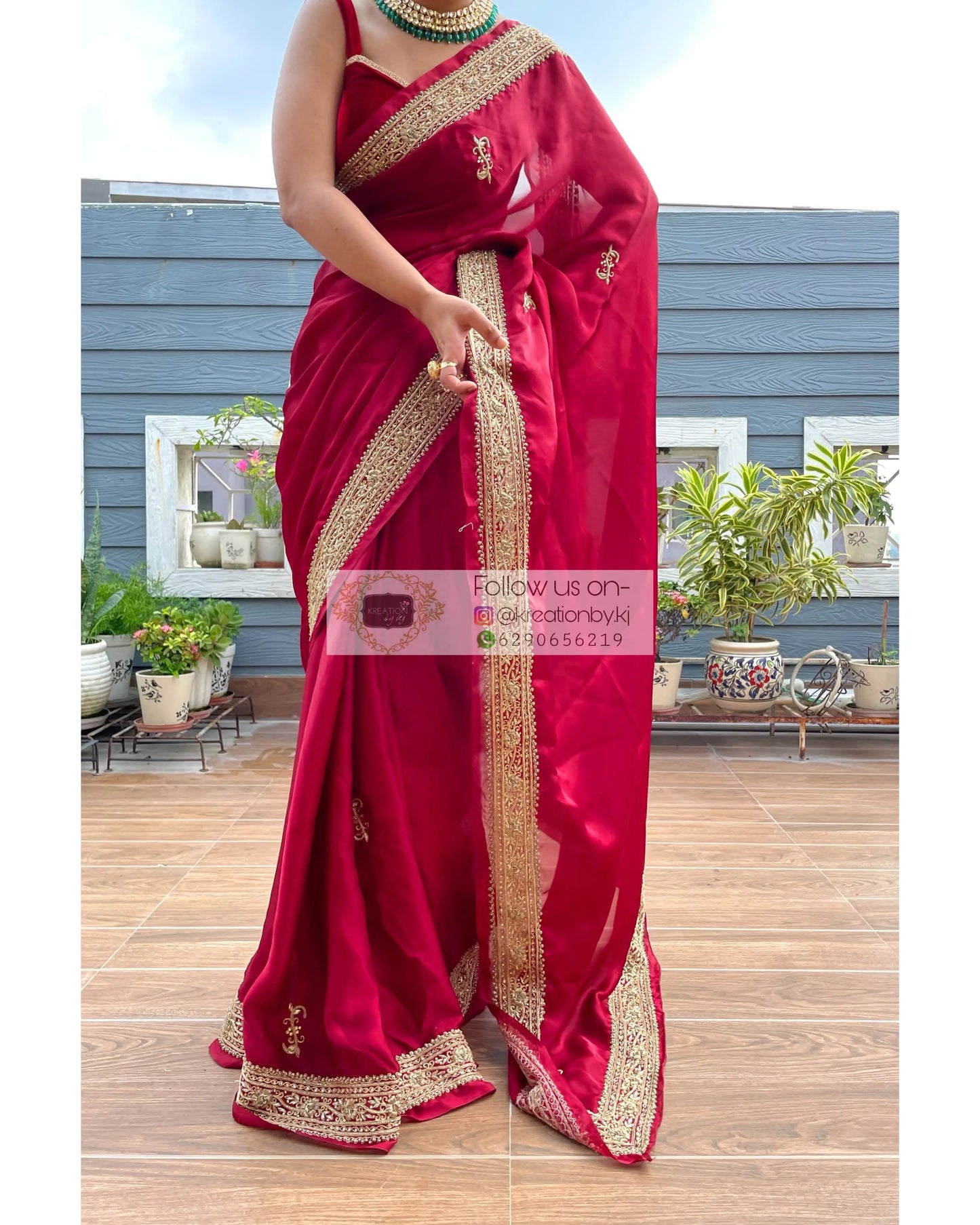 Zarina Maroon Crepe Silk Saree - kreationbykj