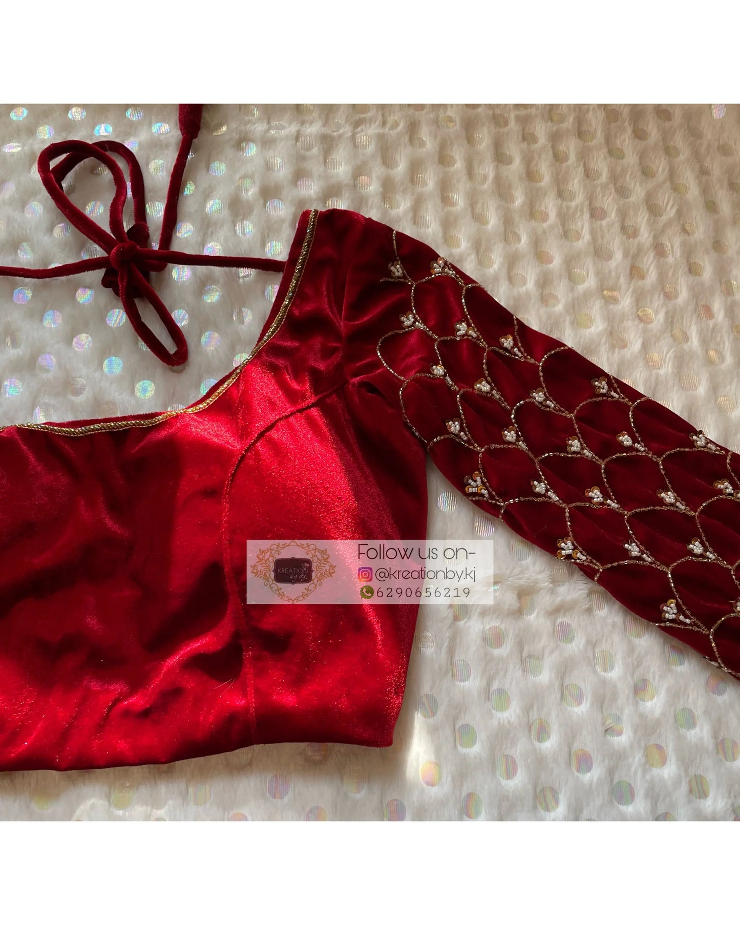 Maroon Velvet Mehraab Sleeves Blouse Piece - kreationbykj