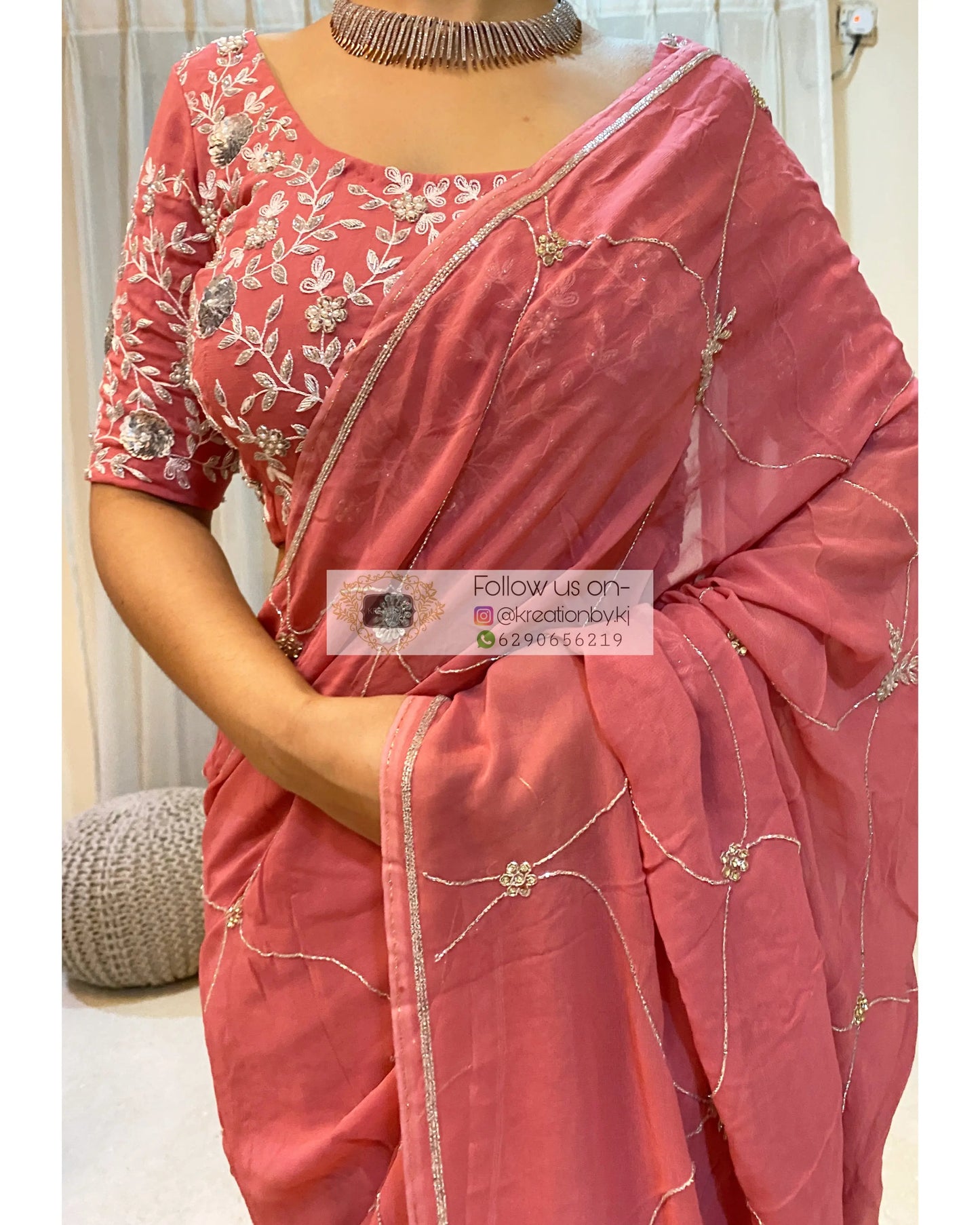 Kashish Pink Georgette Saree - kreationbykj