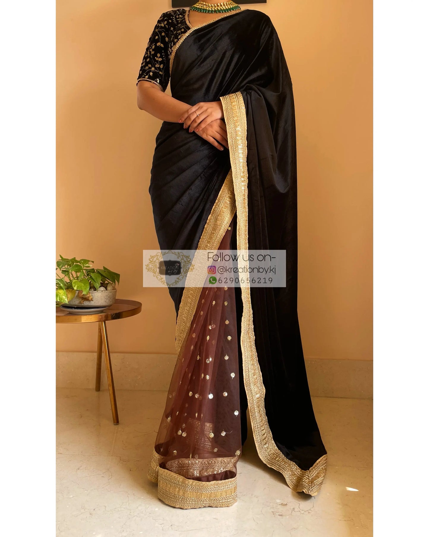 Cocktail Velvet Saree - kreationbykj