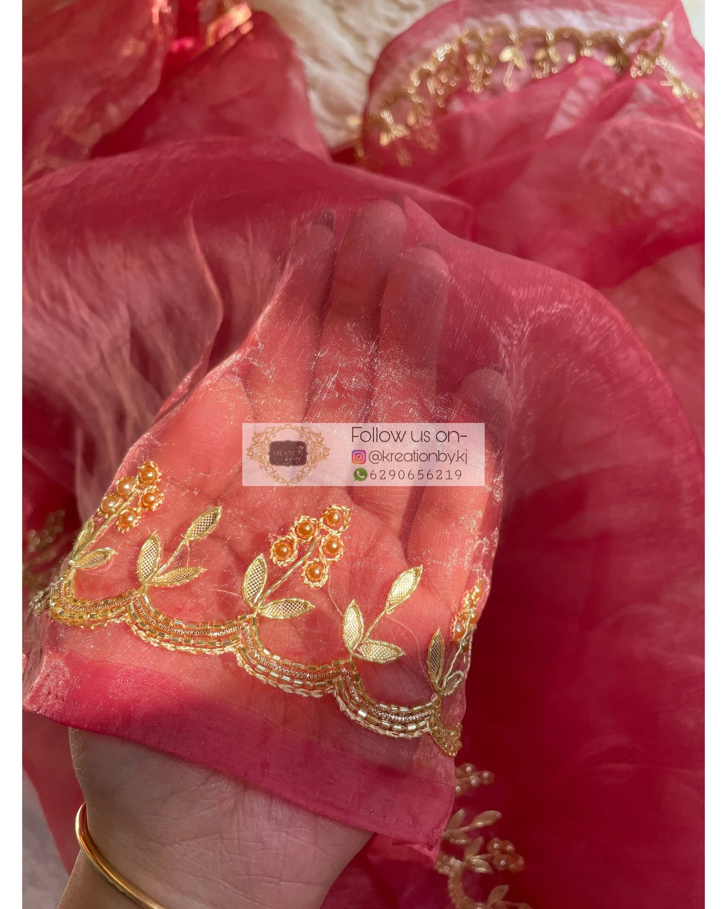 Pink Glass Tissue Gota Patti Dupatta - kreationbykj