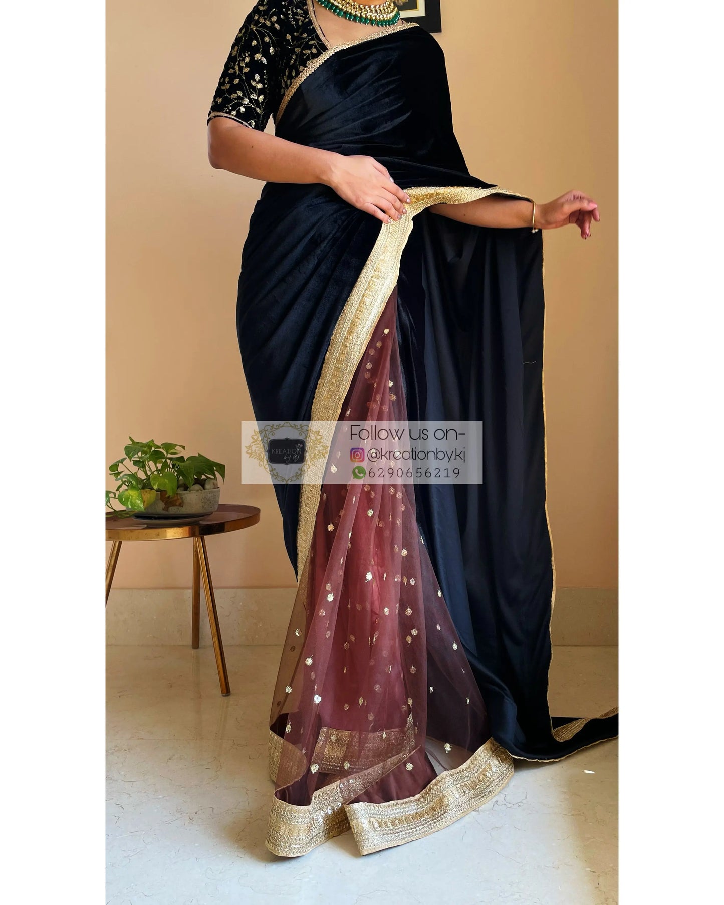 Cocktail Velvet Saree - kreationbykj