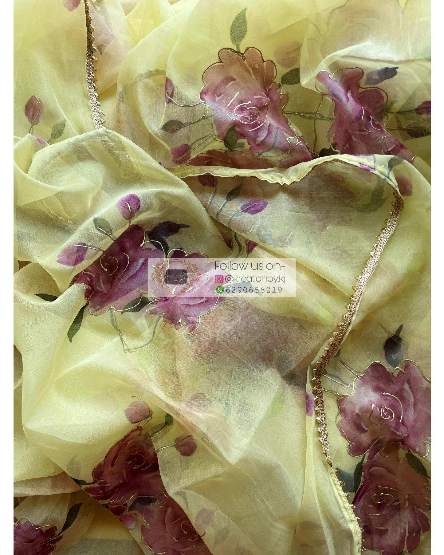 Lemon Rose Organza Saree - kreationbykj
