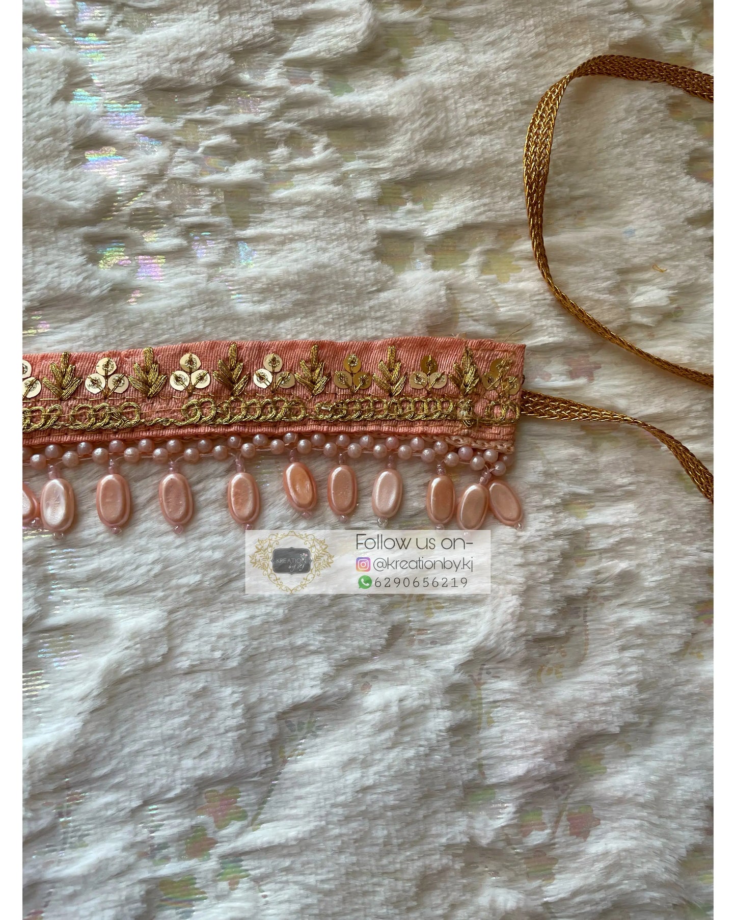 Peach Sequins and Zari Waist belt with Tassels - kreationbykj