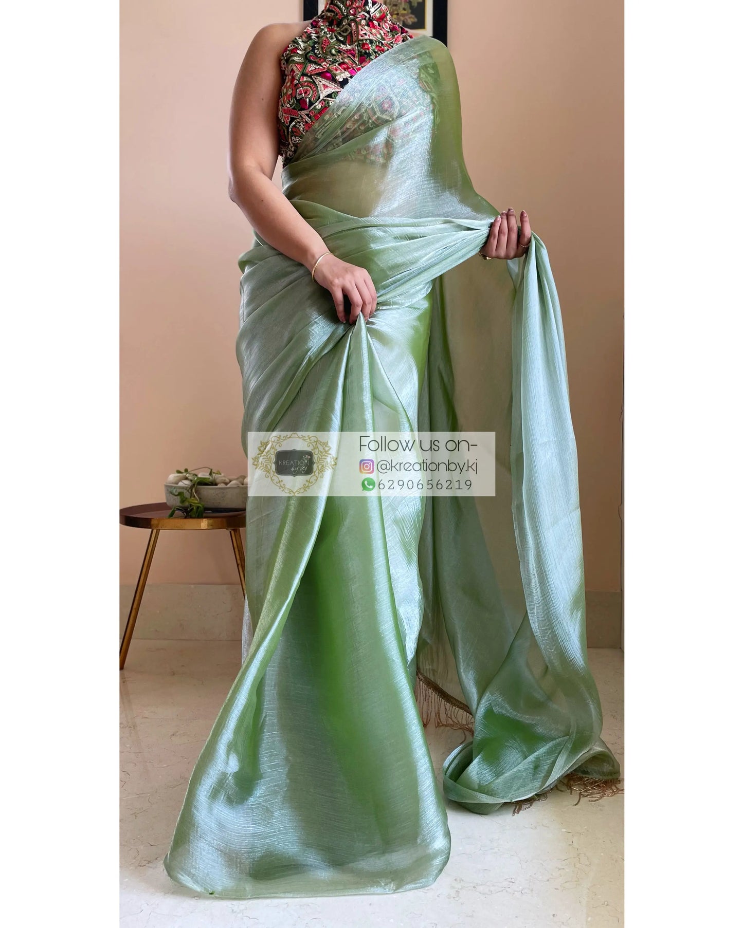 Absinthe Glass Organza Saree - kreationbykj