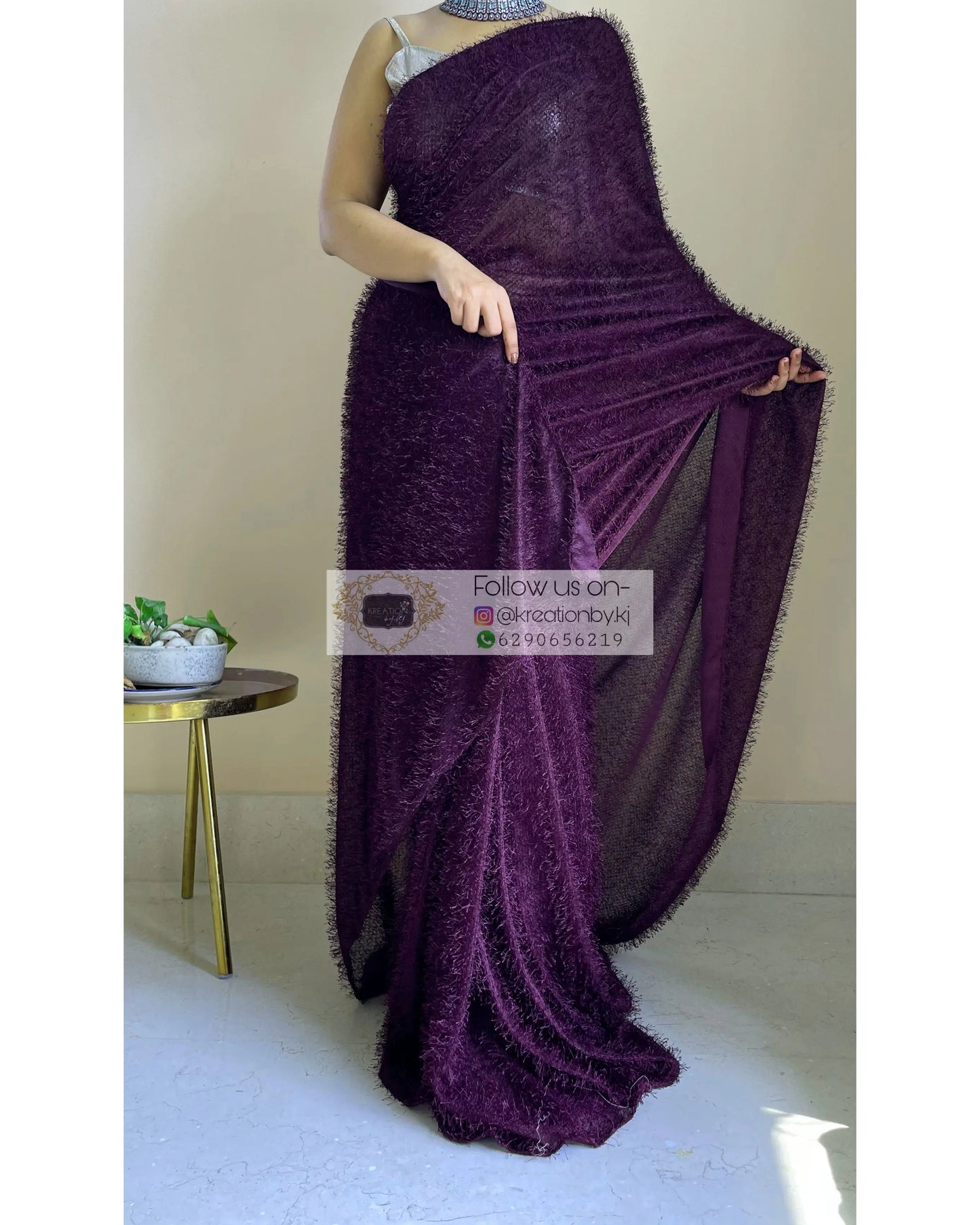 Elana Wine Fur Saree - kreationbykj