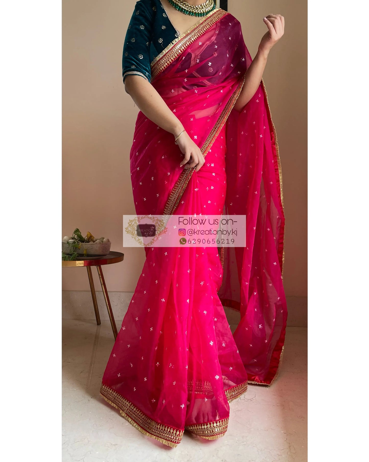 Hot Pink Ragini Organza Saree - kreationbykj