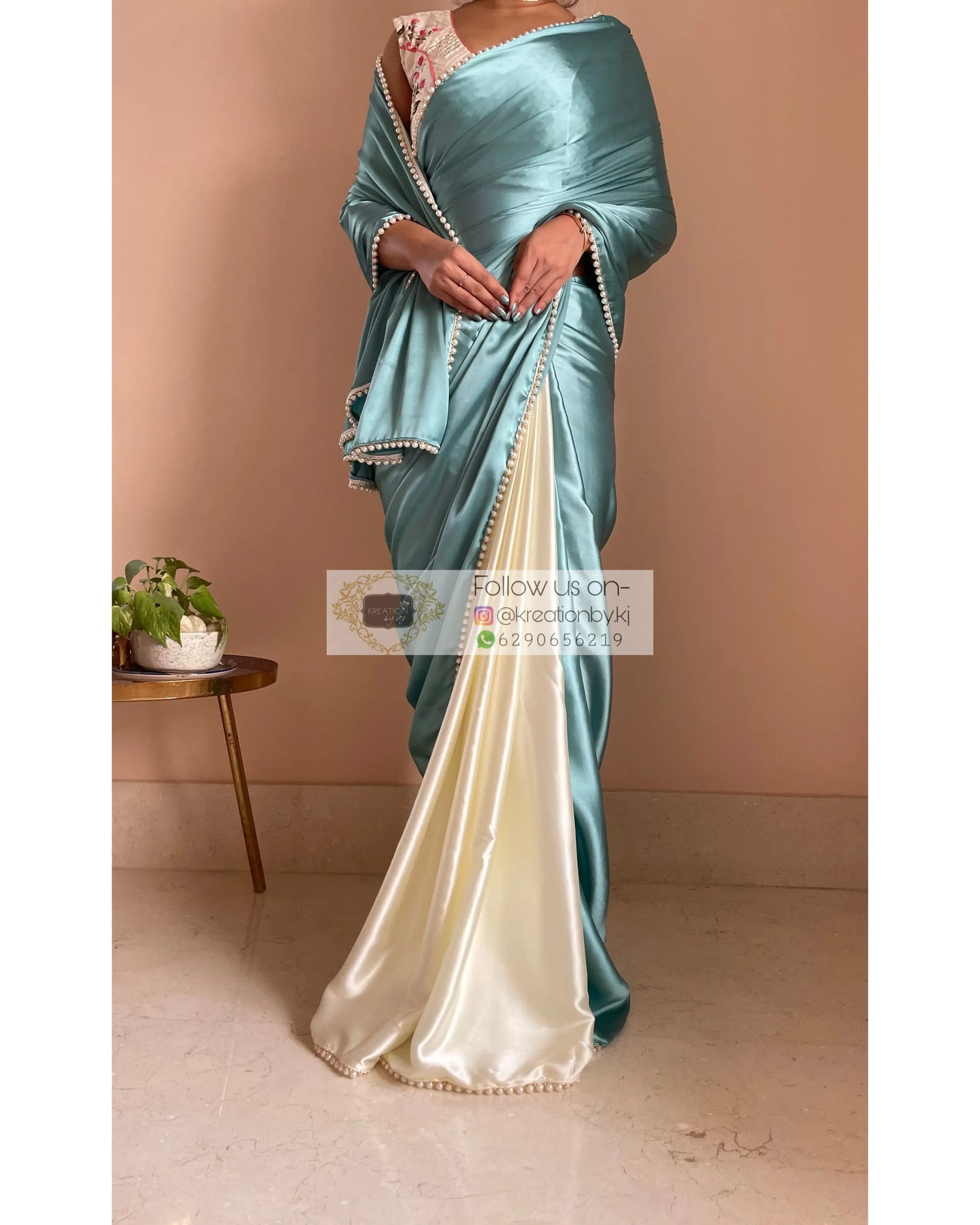 Blueberry Muffin Two in One Satin Saree - kreationbykj