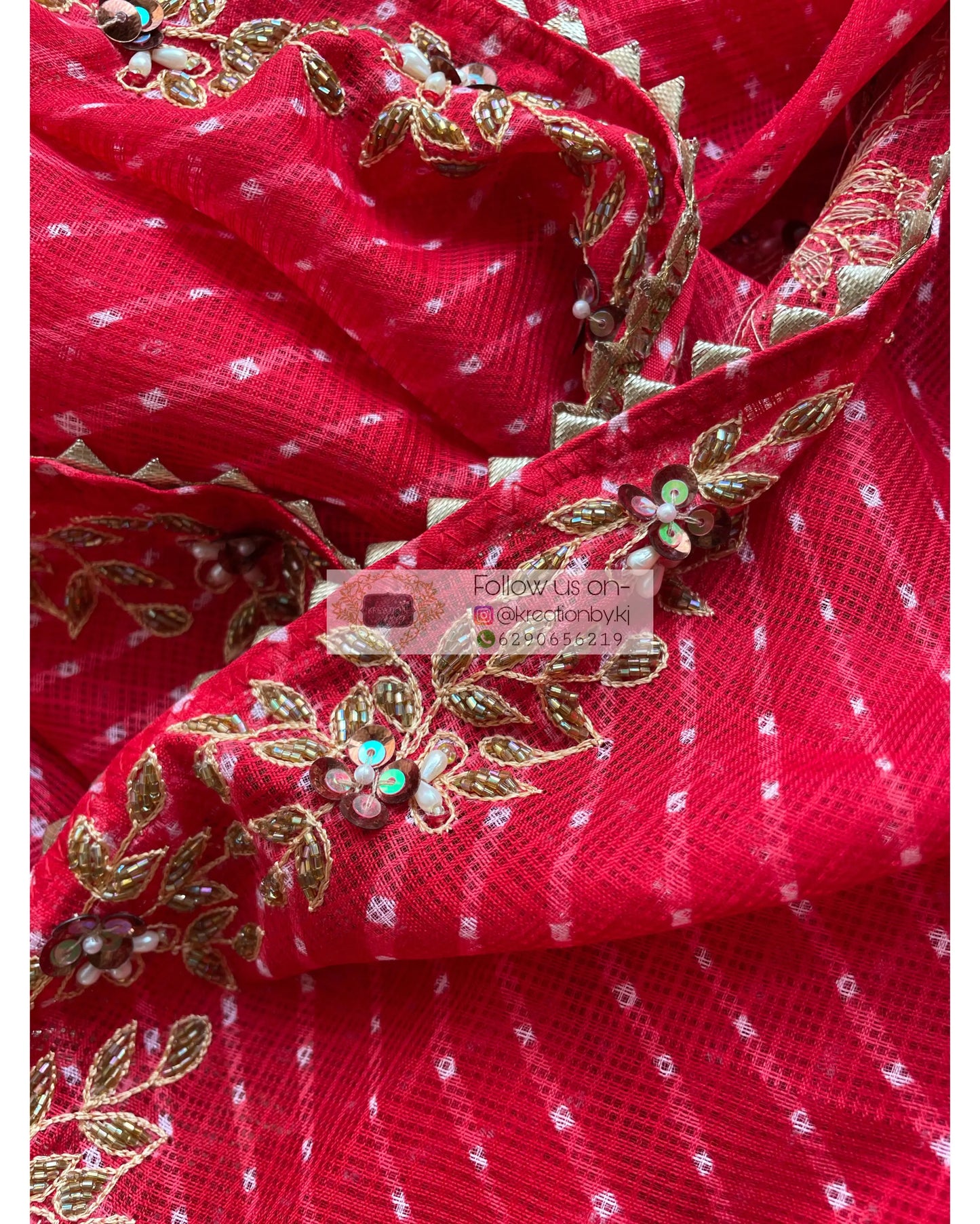 Red Leheriya Chandani Saree - kreationbykj
