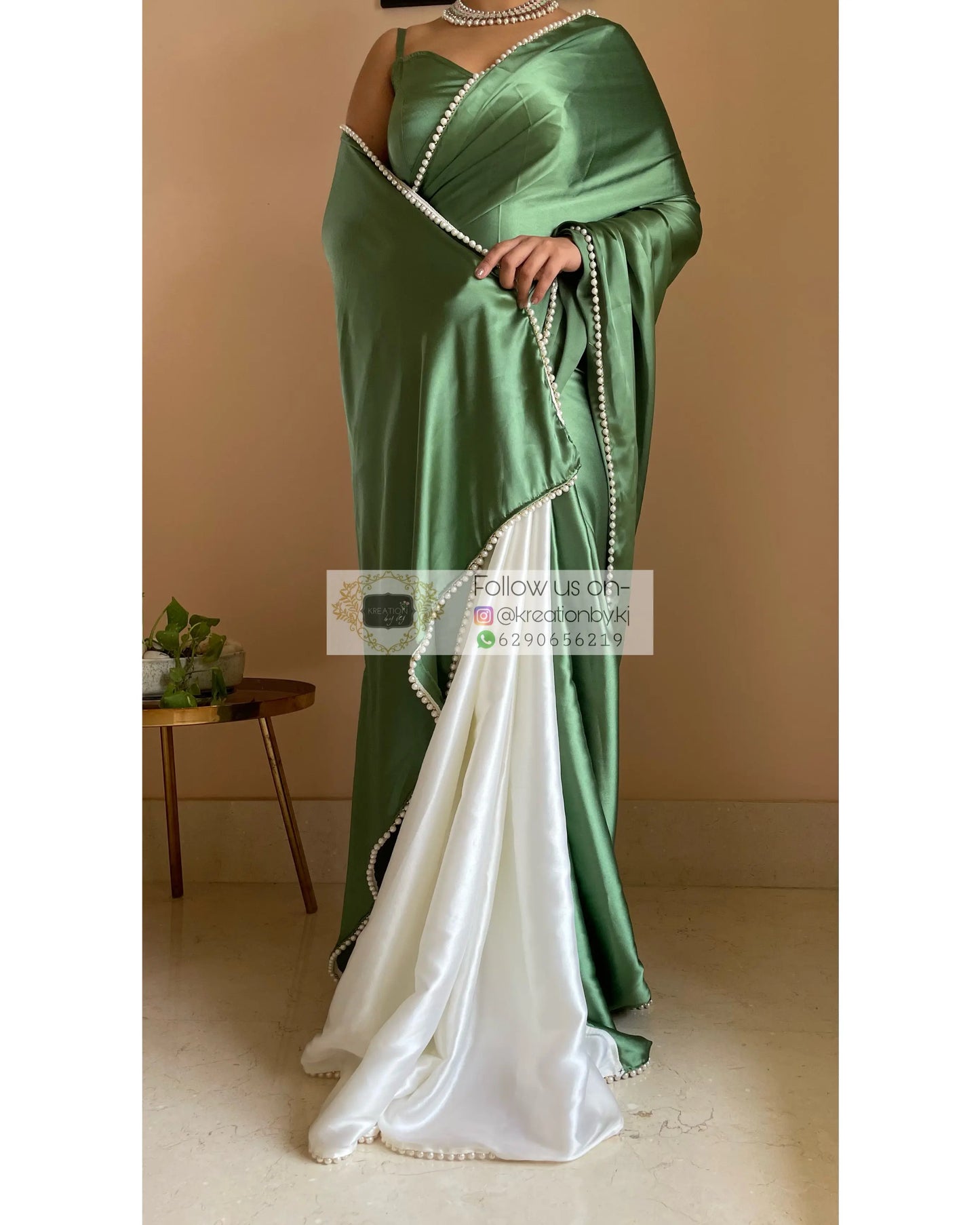 Peace Lily Two in One Satin Saree - kreationbykj