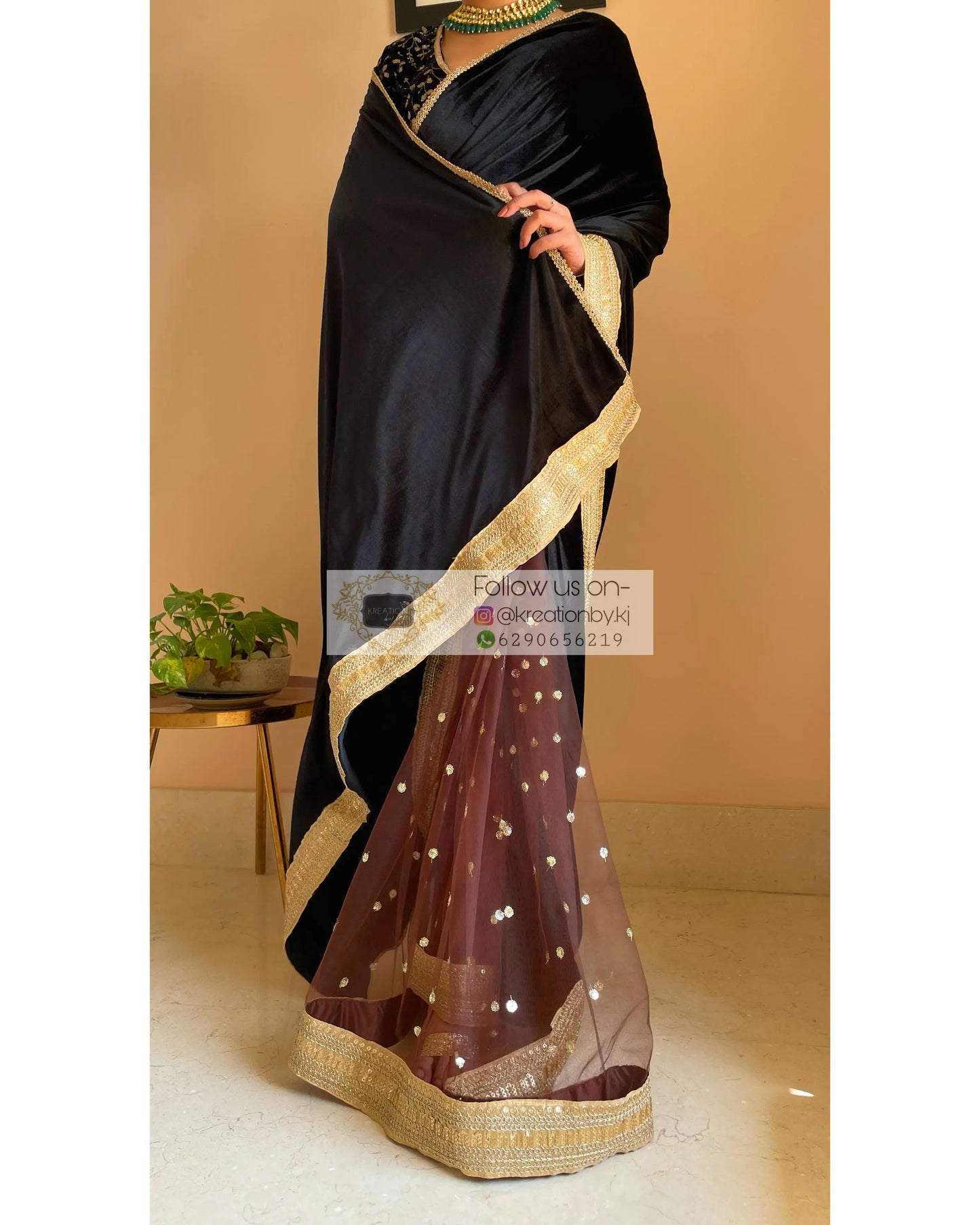 Cocktail Velvet Saree - kreationbykj