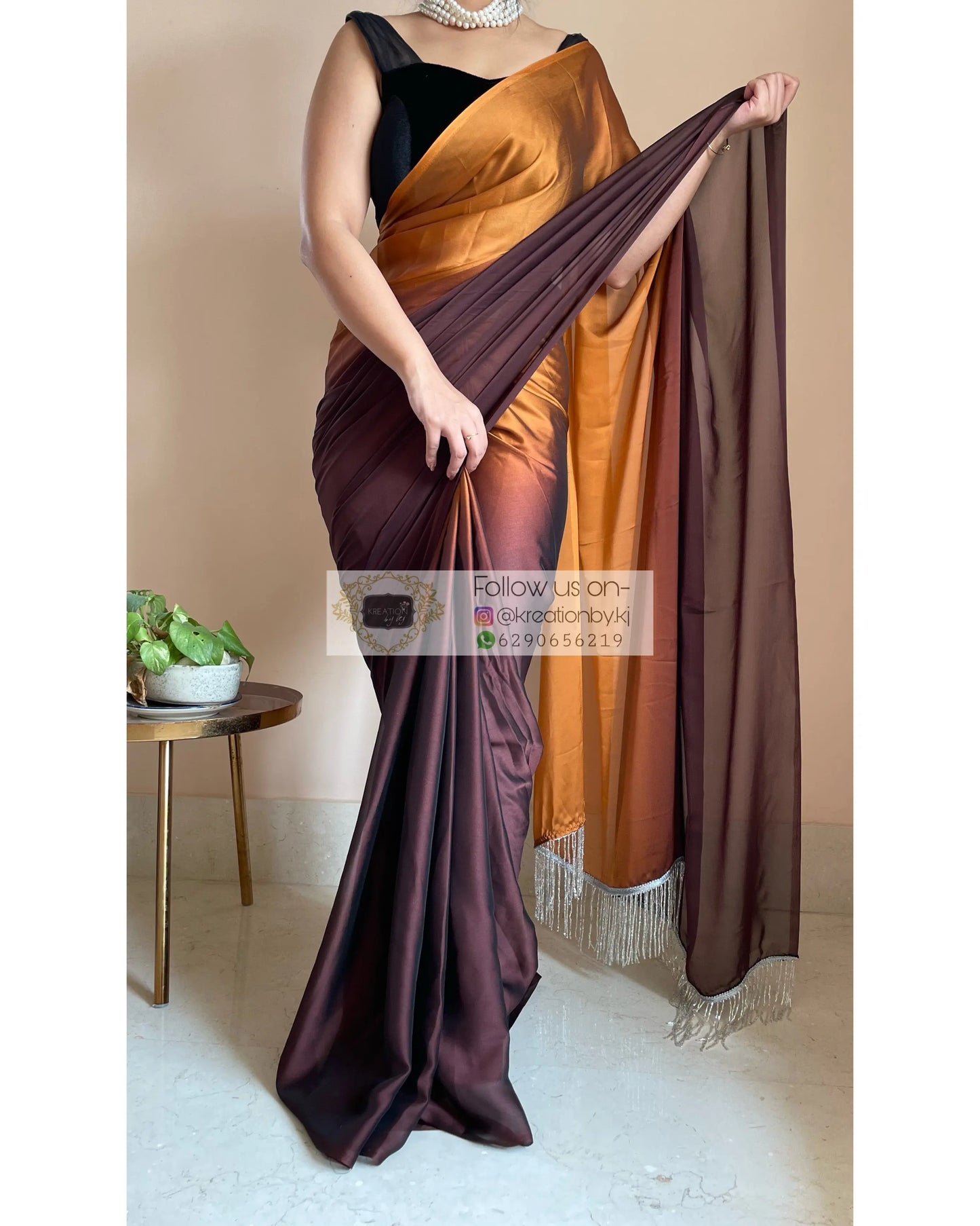 Summer Sands Ombré Georgette Saree with Handmade Tassels on Pallu - kreationbykj