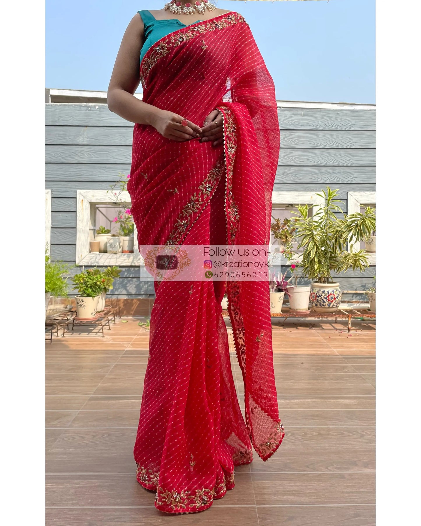 Red Leheriya Chandani Saree - kreationbykj