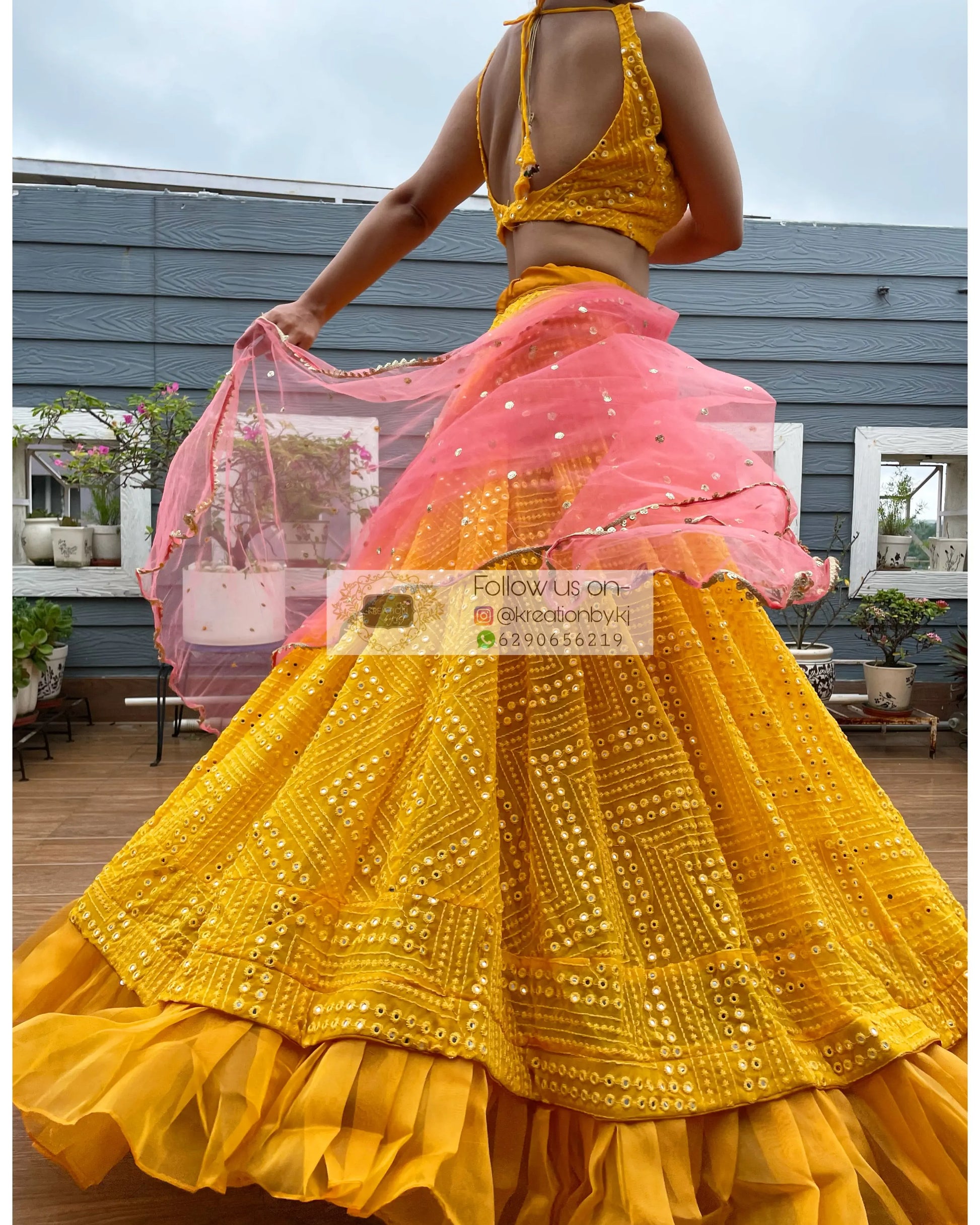 Yellow Sheesh Mahal Lehenga Set - kreationbykj