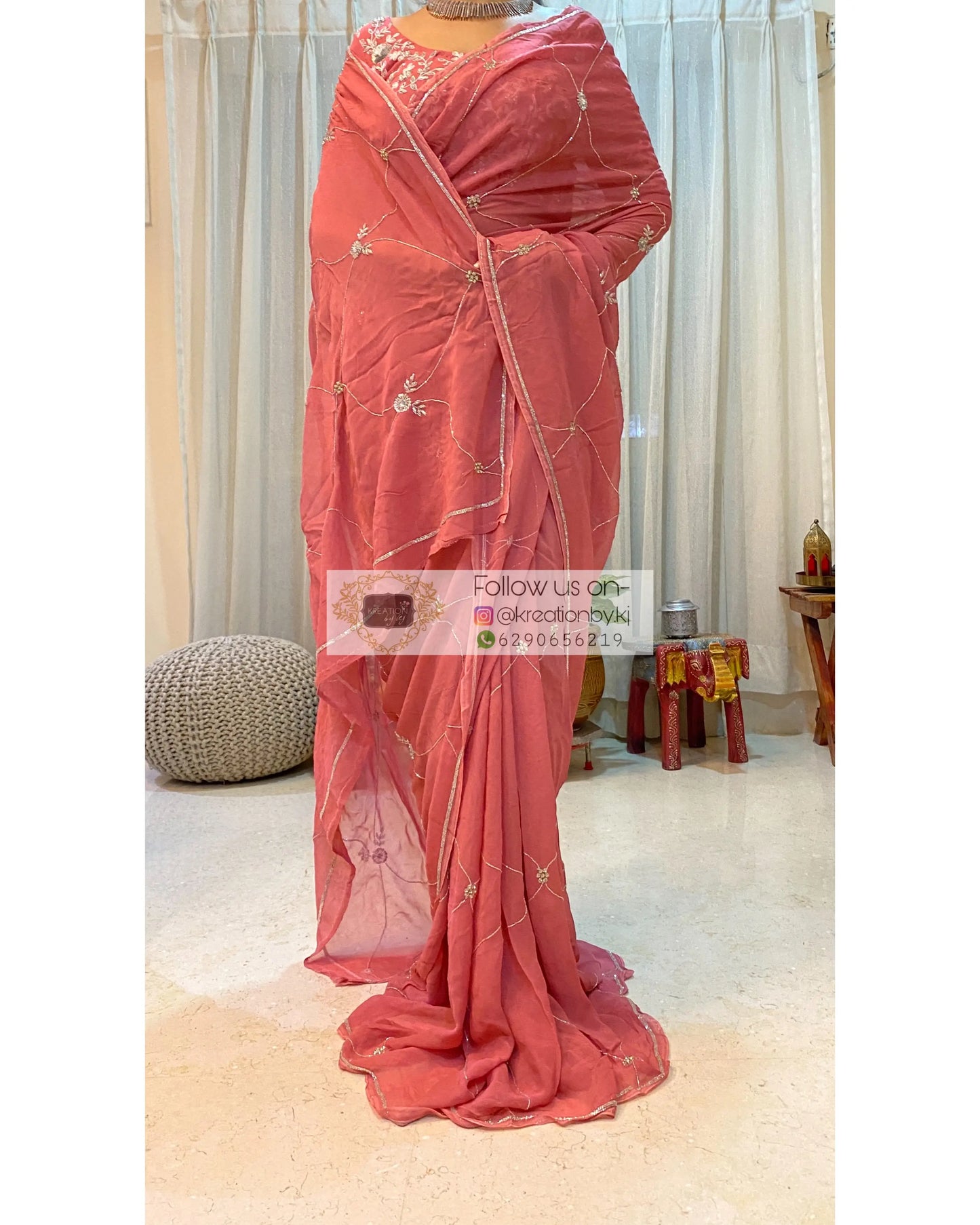 Kashish Pink Georgette Saree - kreationbykj